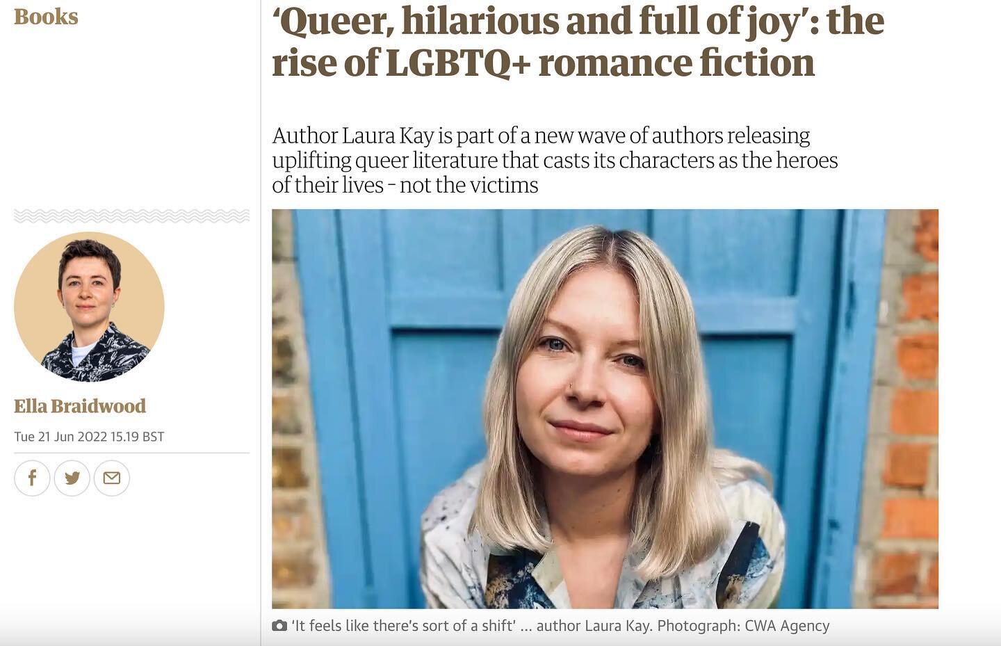 Smizing my way onto the front page of Guardian Books. Thank you @ellabraidwood for this wonderful piece highlighting loads of great queer romcom and romance writers. We are&hellip;good!!?!