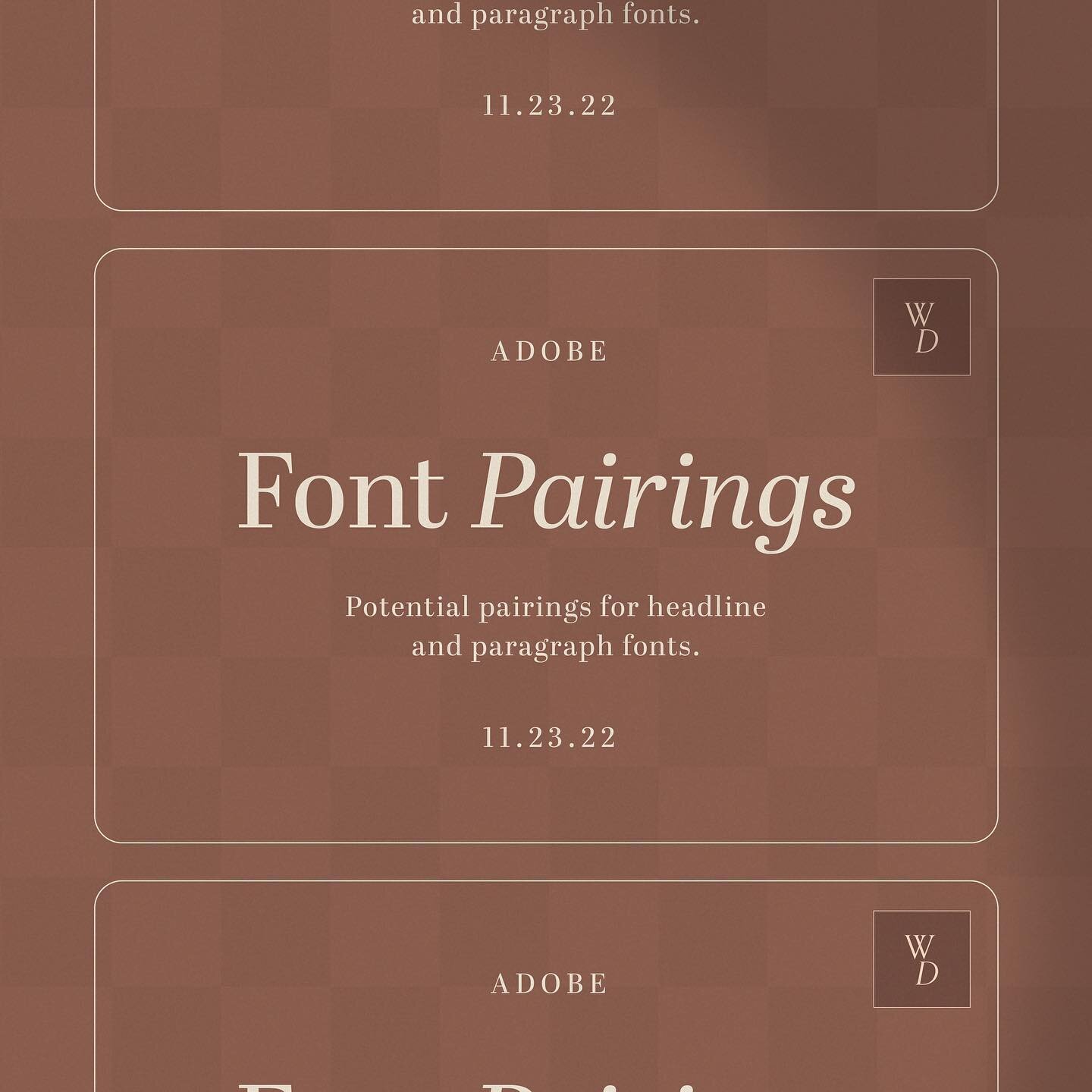 Last week I shared a poll on my story for what you would like to see from me, here&rsquo;s the result. Font pairings!

Within this set you&rsquo;ll find three selections, divided with two fonts in each. All licensing can be found through Adobe Fonts.