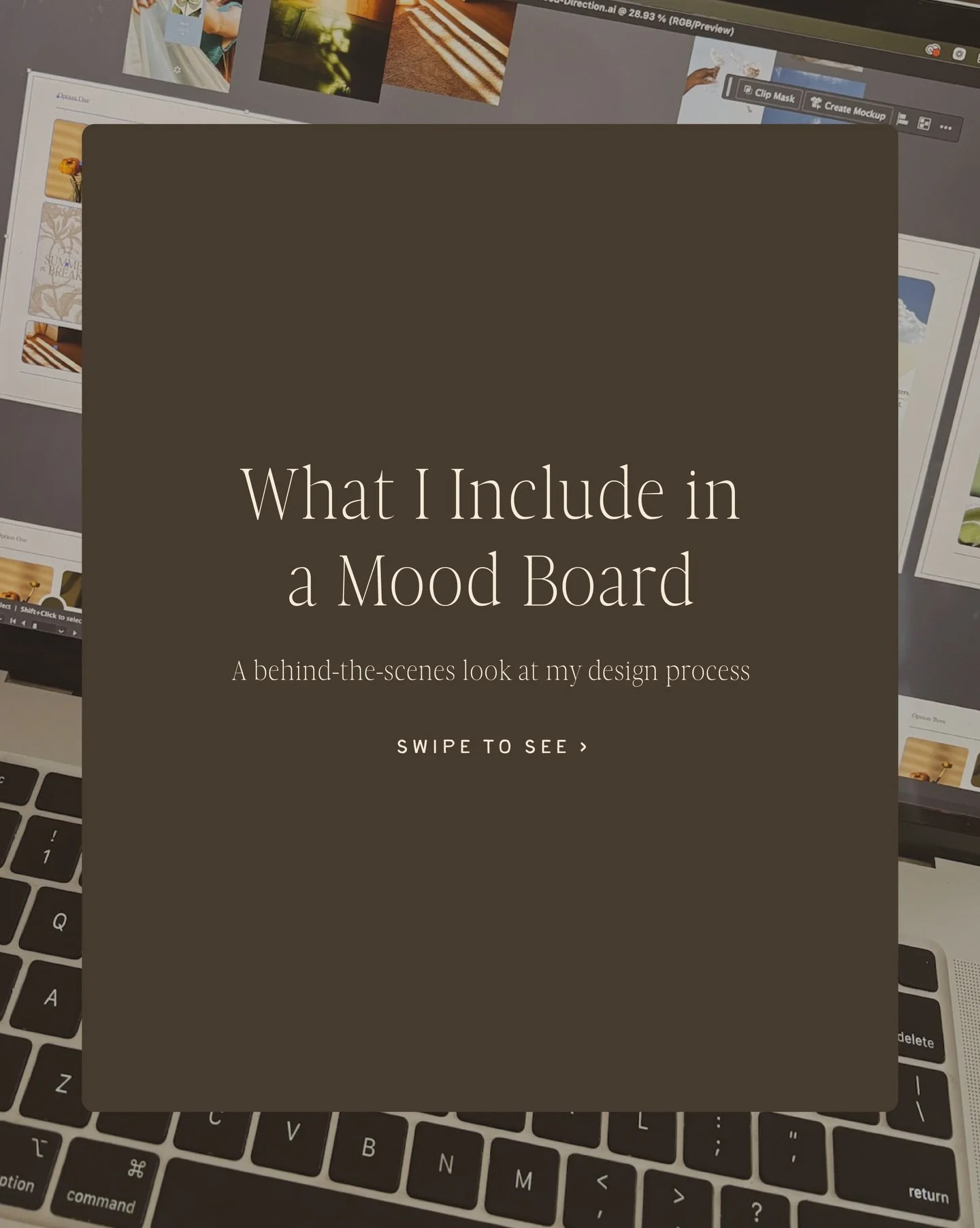 A little behind-the-scenes of my design process!
Mood boards are always the starting point. Pulling colors, textures, imagery, and tiny details to set the feeling before anything else comes together.

Swipe through to see what I include + how ideas s