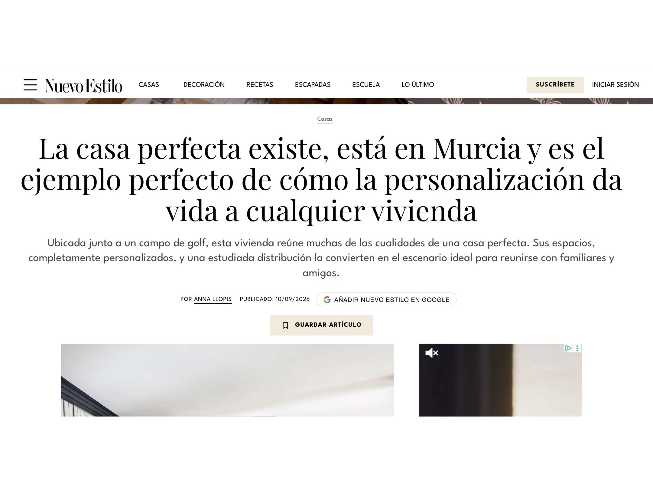 Nuevo Estilo captura portada articulo proyecto interiorismo Maria Conesa apartamento en Murcia, Spain.