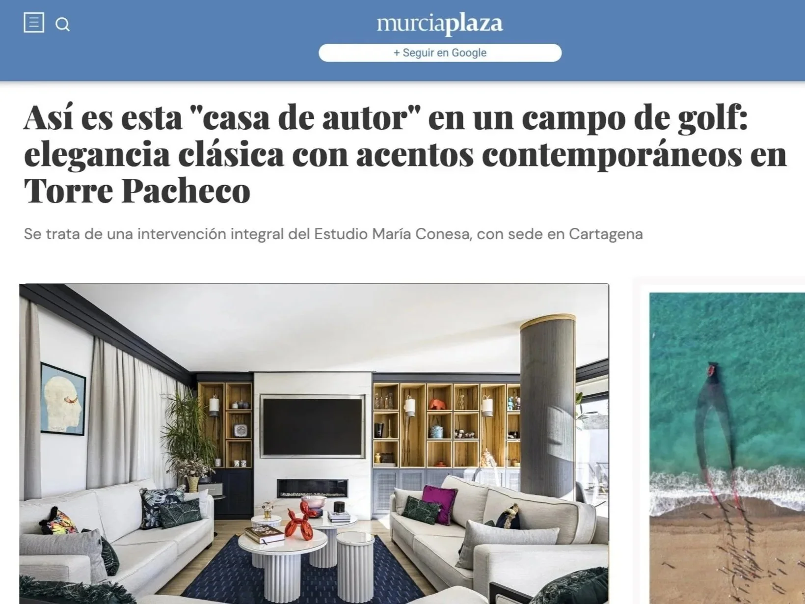 Murcia Plaza  captura portada articulo proyecto interiorismo Maria Conesa apartamento en Torre Pacheco, Murcia