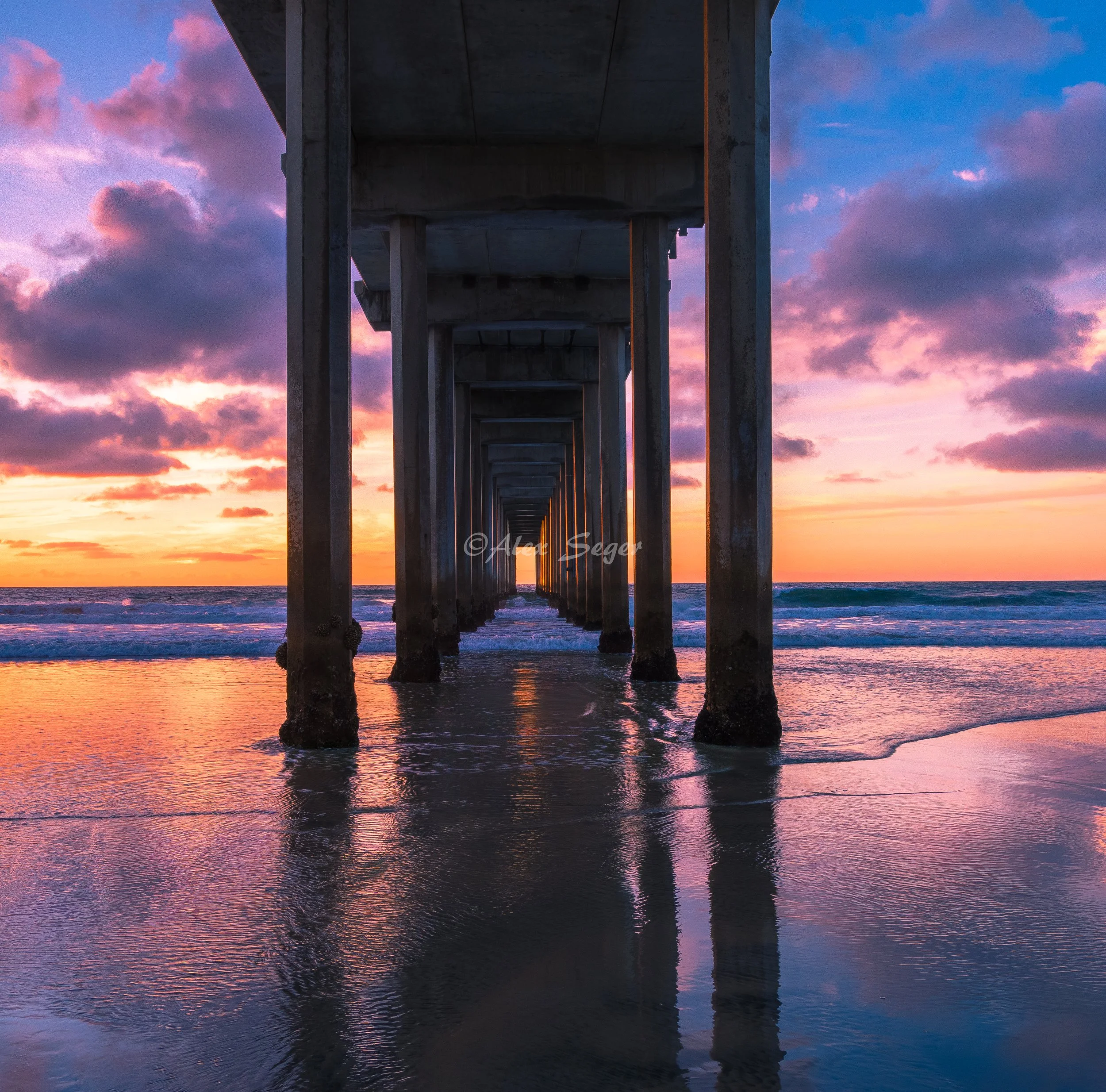 Evening Lines | Scripps Pier Sunset Reflection