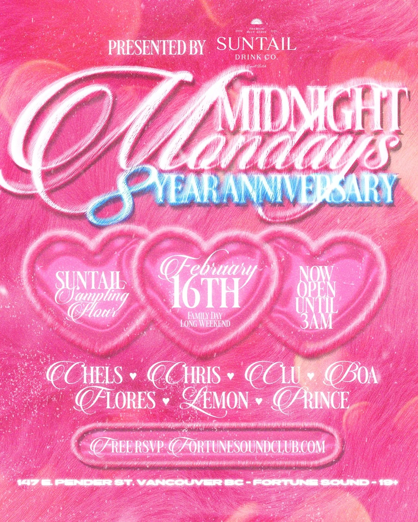 414 Mondays. 
Eight years.
One of the biggest weeknight parties in Canada.
People said it couldn&rsquo;t be done, we never stopped.

We&rsquo;re so excited to announce that #MidnightMondays turns 8, and we&rsquo;ve teamed up with @suntaildrinkco to c