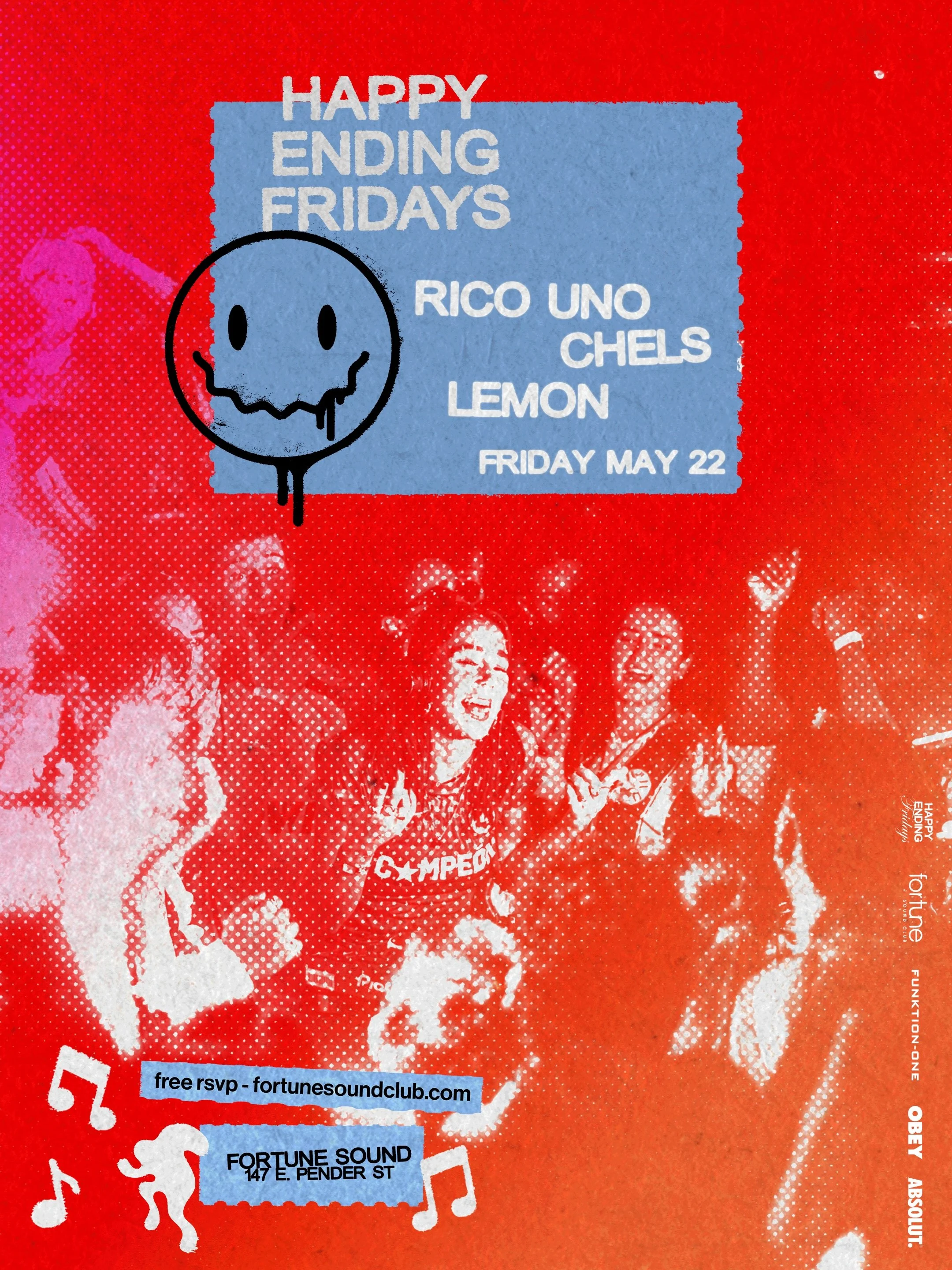 Happy Ending Fridays
Truly a happy ending to the week 😋

Friday, May 22
Featuring selectors @ricouno @chelsiedelr @_djlemon 

no rules. no requests. anything goes.
new hits, classics, y2k, hip-hop, pop, and whatever 

Free RSVP - fortunesoundclub.co