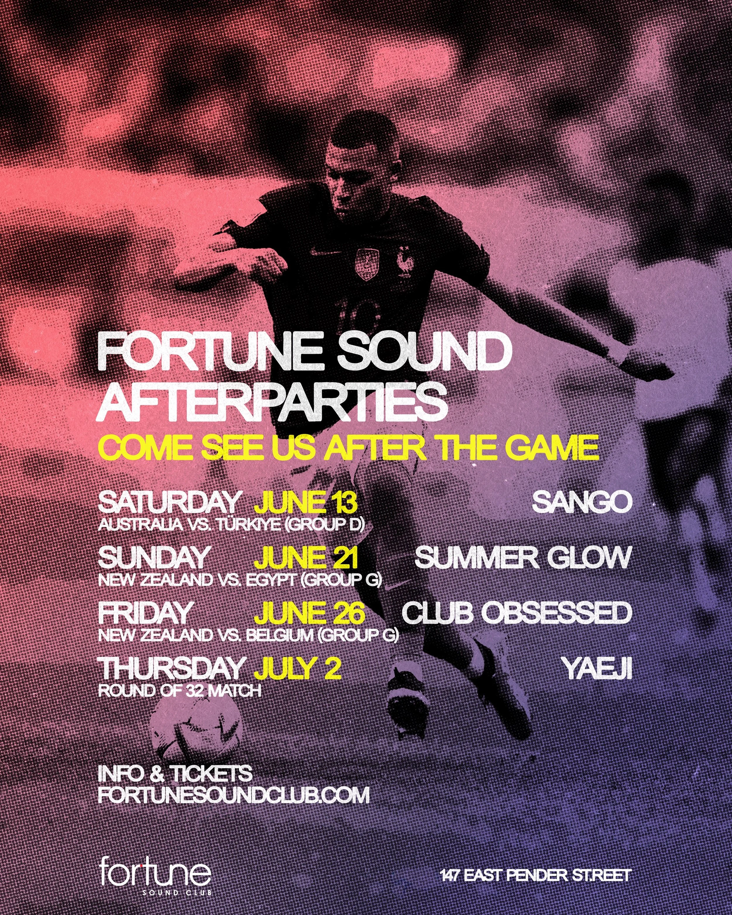 Afterparties 🤝 Fortune Sound

Who&rsquo;s coming straight from the match?

Tag your crew and make plans for after the final whistle ⚽️