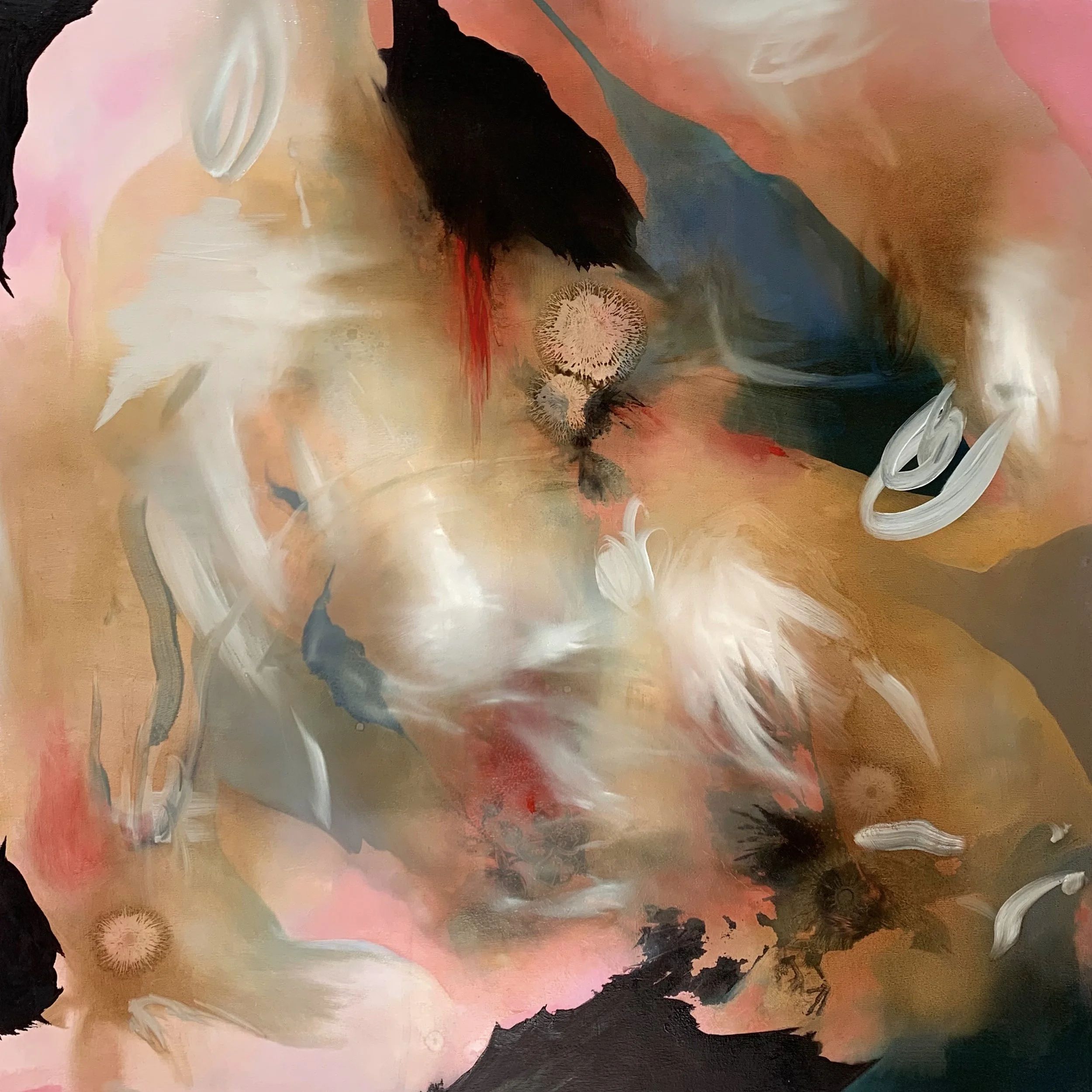 Threshold, 24" x 24", acrylic, photo transfers, oil on panel, $750.00