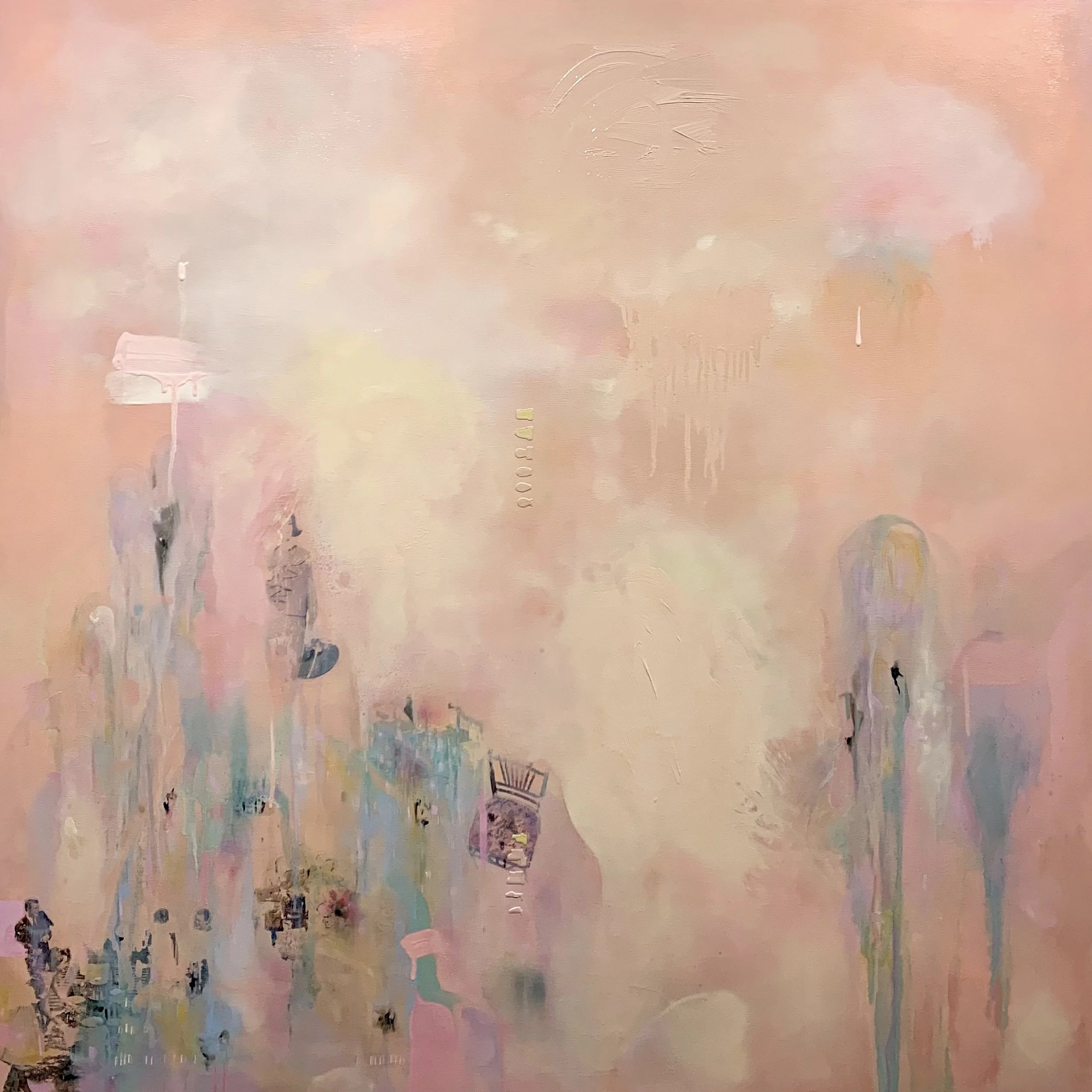 Visual Code, 36" x 36", acrylic, photo transfers, oil on panel, $1620.00