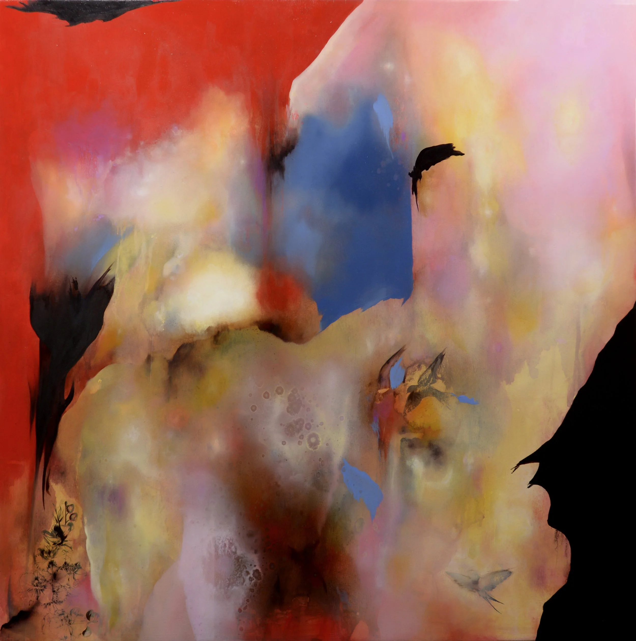 Winged, H30"x W30", acrylic, photo transfer & oil on panel, Album Cover for Lia Pappa-Kemps