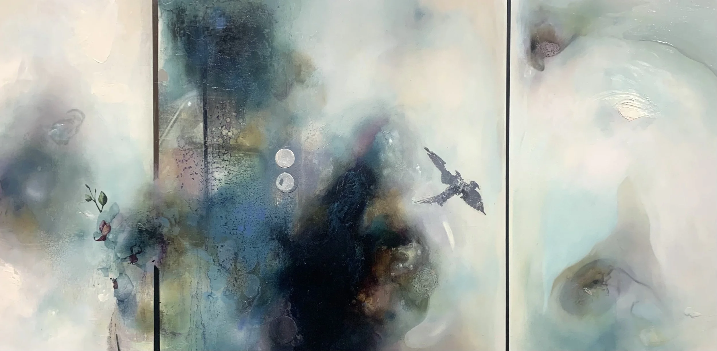 Just Married, H12" x W24", photo transfers & oil on panel