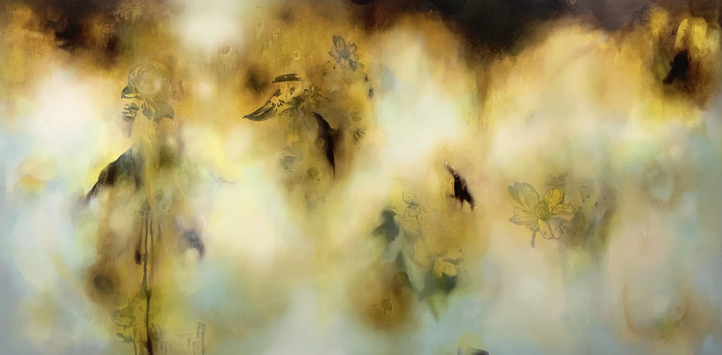 Just Forever, H24"xW48", acrylic, transfers & oil on panel, $1,500.00