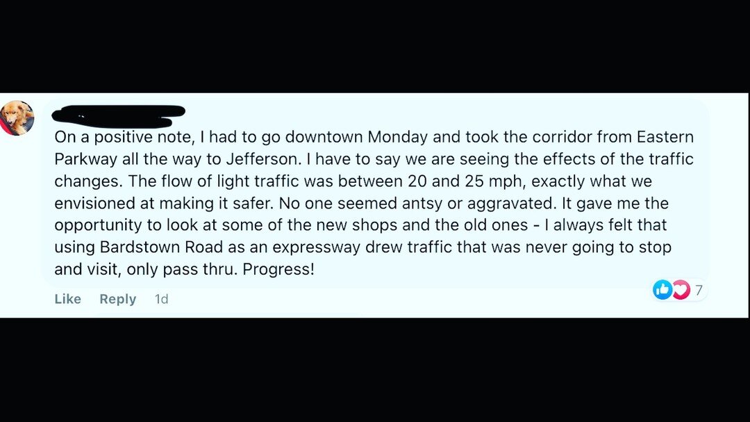 Saw this on Facebook today and had to repost! 

So many people are experiencing the redesigned Bardstown Road and appreciating how it's making it a calmer, more walkable place with slower car speeds.

@kytransportation