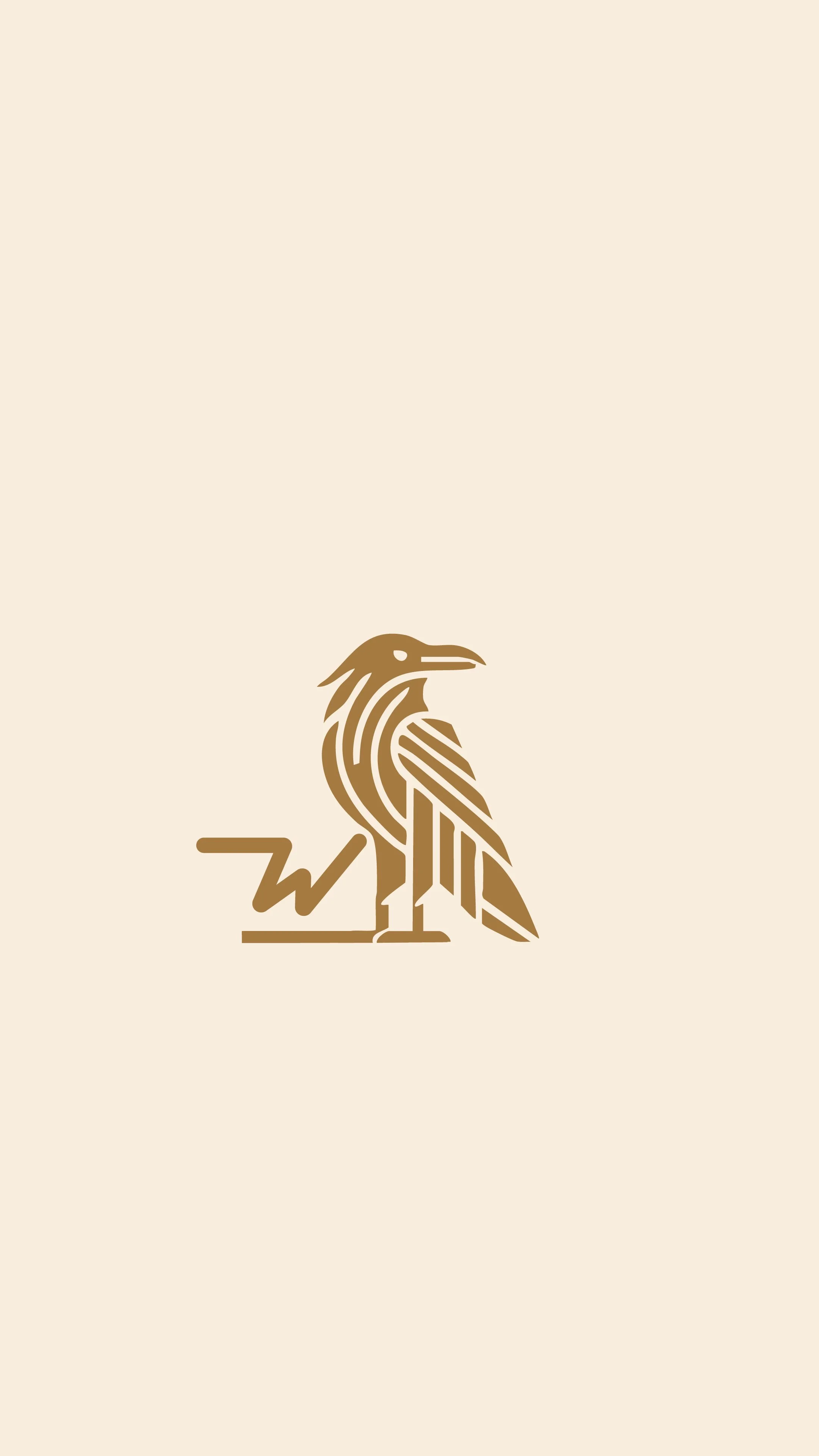 Stylized illustration of a bird resembling a raven, with geometric patterns, and an abstract line resembling a heartbeat or graph, on a light beige background.