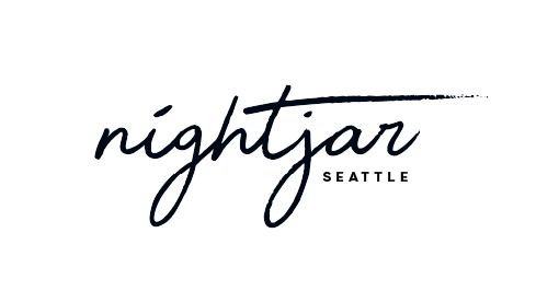 The Nightjar, a chamber music society featuring a hand-drawn script wordmark with an extended brushstroke flourish. The logo identity evokes movement and musical phrasing through expressive typography, reflecting a contemporary approach to classical 