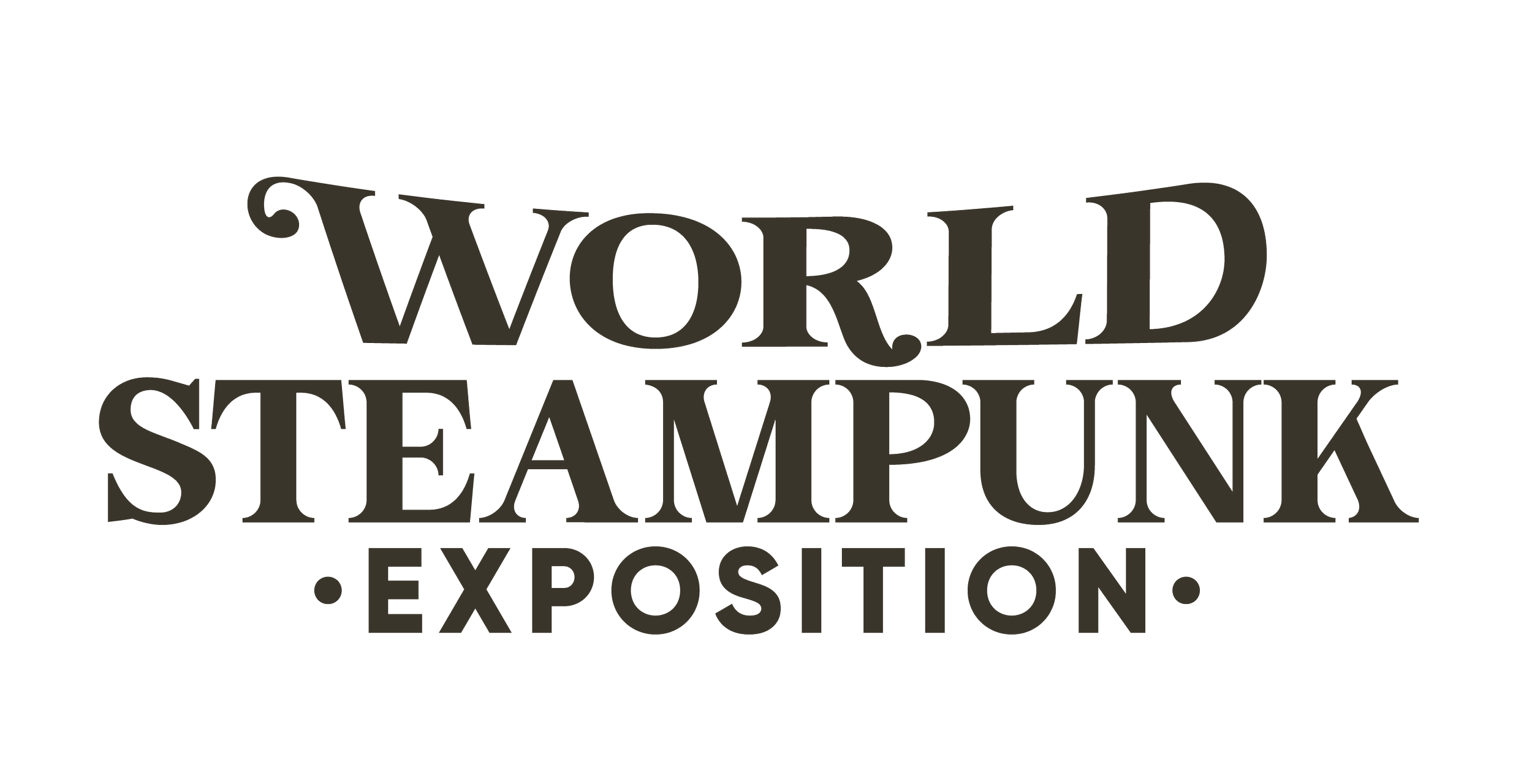 Typography-based logo design for the World Steampunk Exposition, an international event celebrating steampunk culture, art, and performance. The wordmark draws inspiration from Victorian-era lettering and industrial design to convey a retro-futuristi