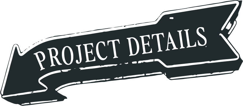 A black ribbon banner with white text that says 'PROJECT DETAILS'.