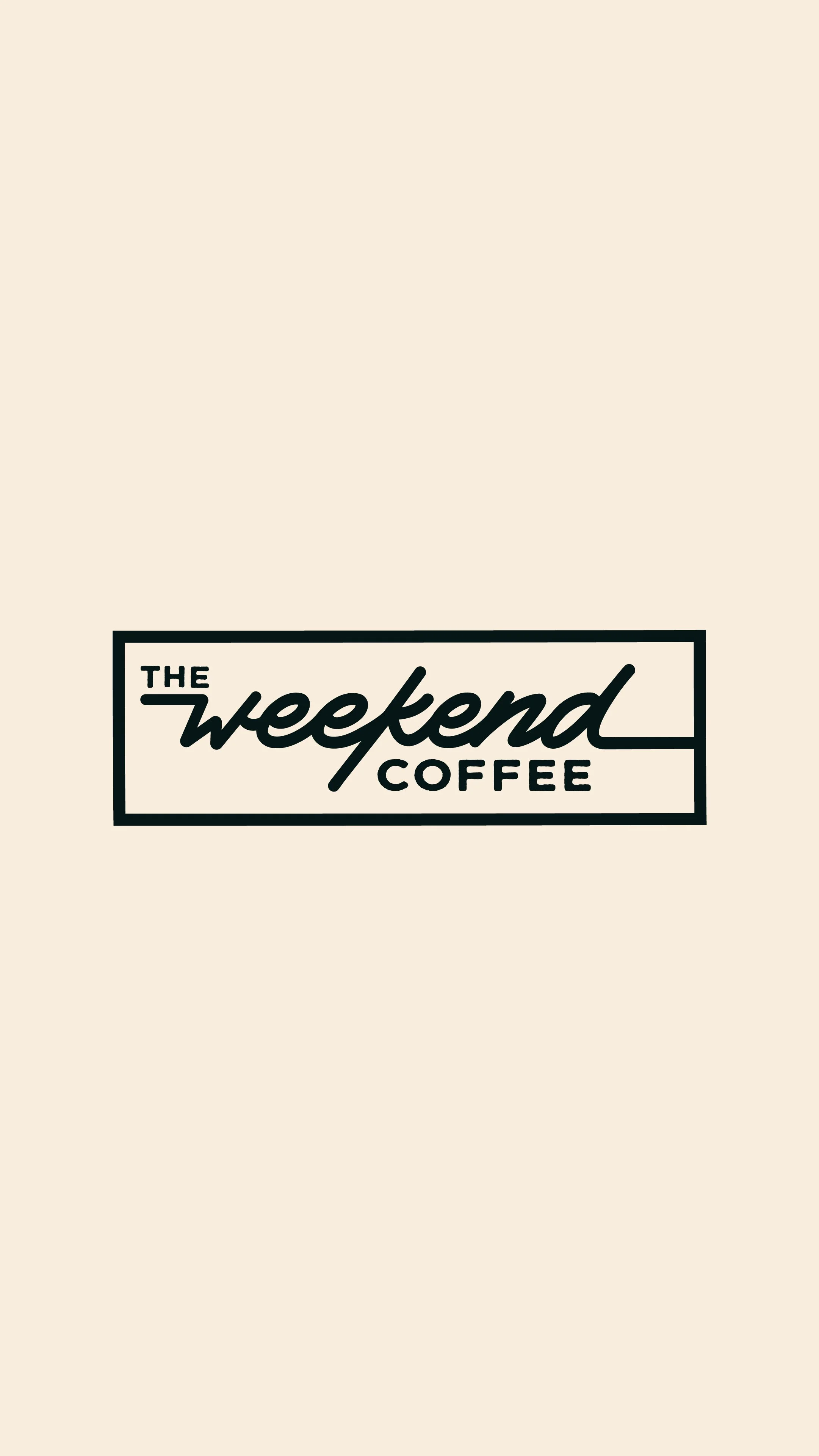 Logo for The Weekend Coffee with black text on a beige background