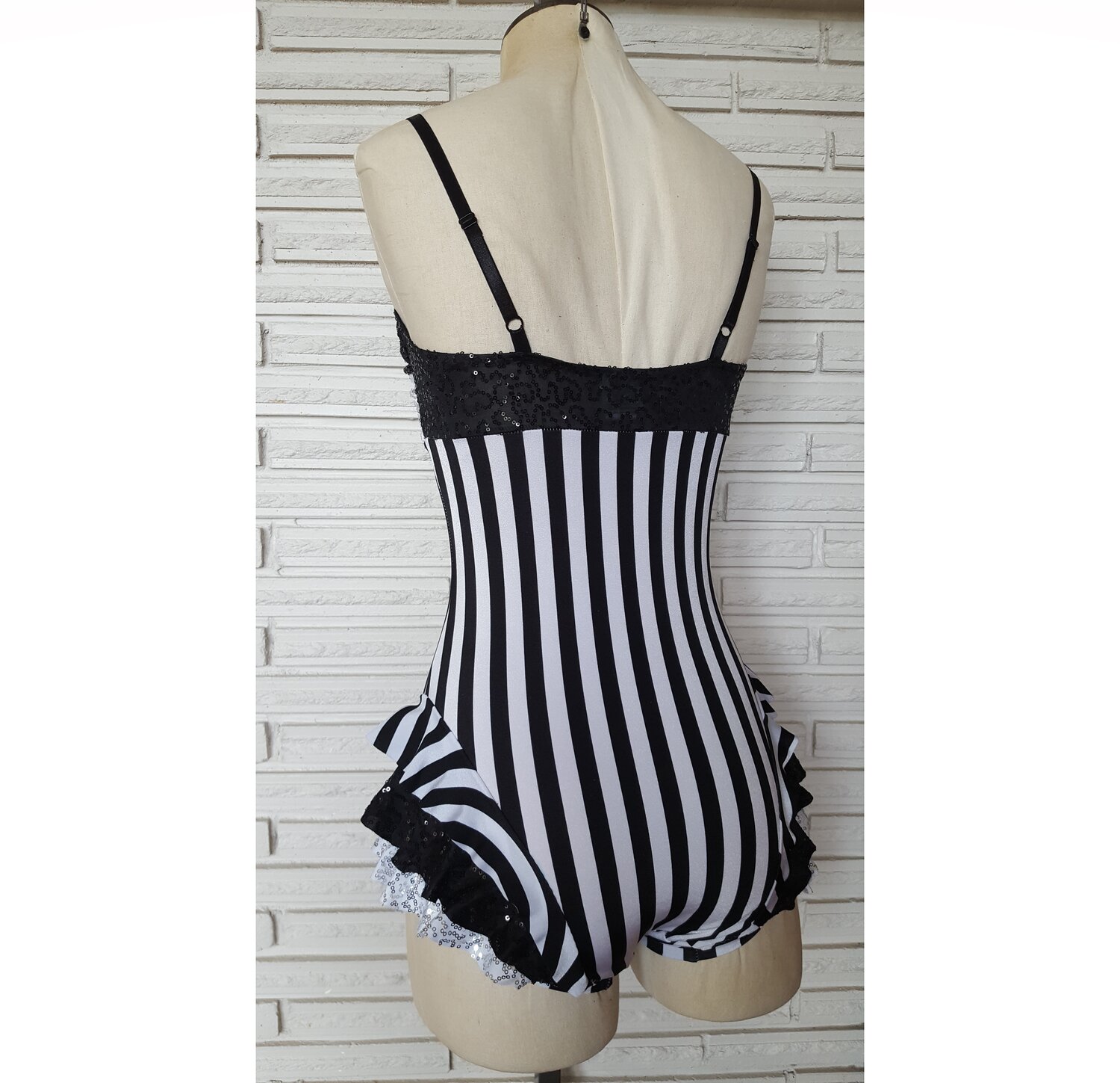 Black and White Striped Aerial Costume with Sequins — Harmony Threads