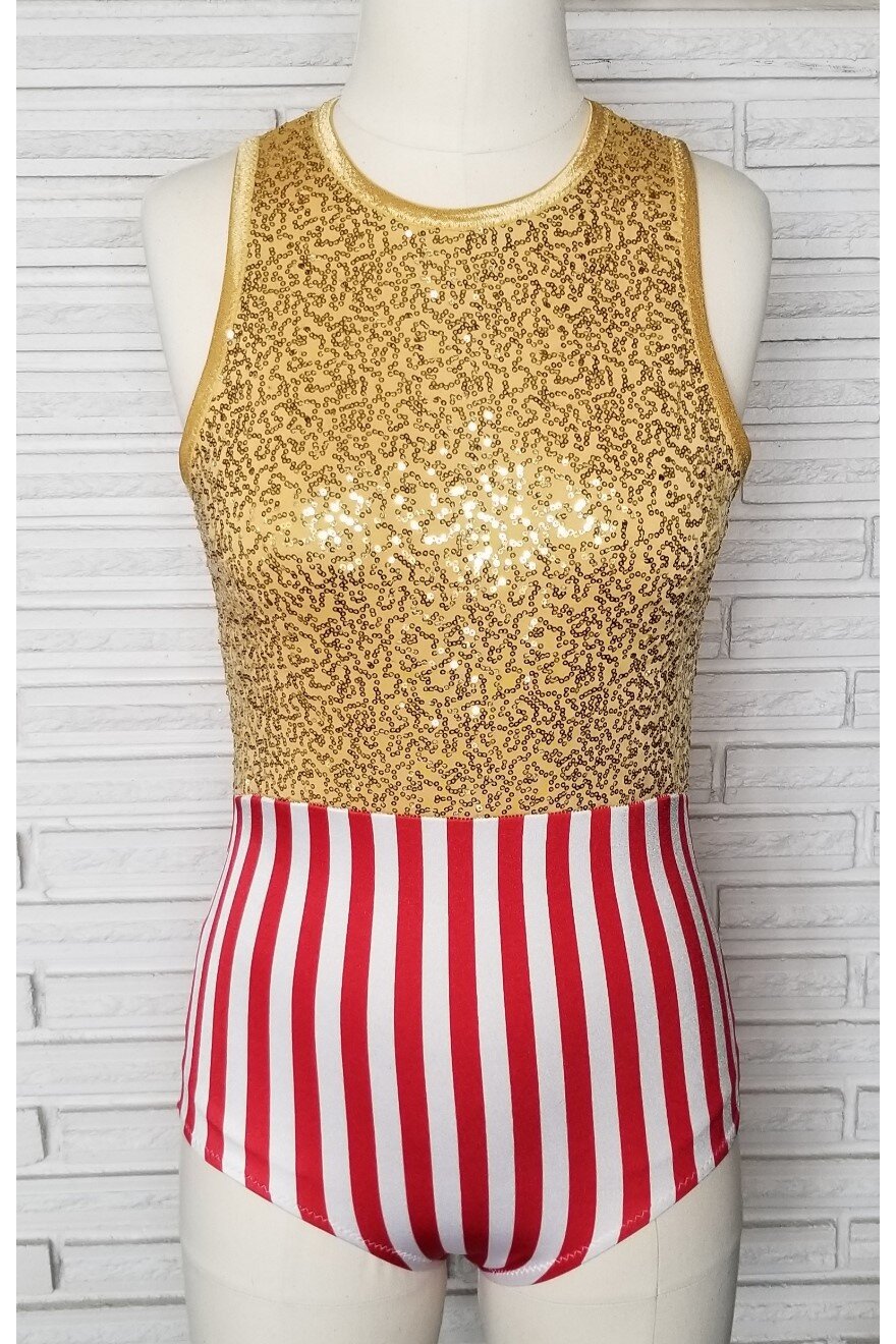 Gold Sequin and Red and White Striped Bodysuit — Harmony Threads