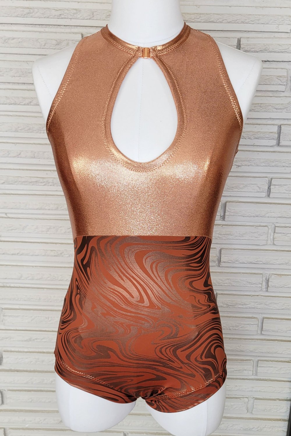 Copper Swirl Keyhole Aerial Bodysuit, size Small — Harmony Threads