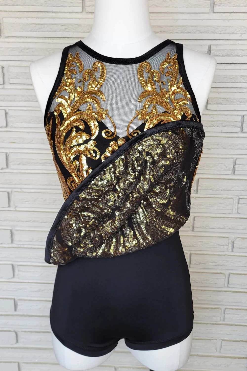 Gold Sequin Circus Costume with built in leotard  Harmony Threads
