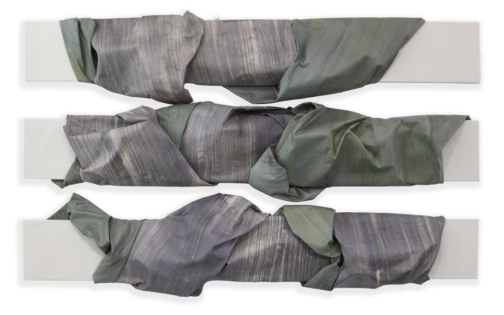 Bridges - Installed, ~ 12x61 each, 5” spacing between - Acrylic on sculpted and raw canvas with wire armature