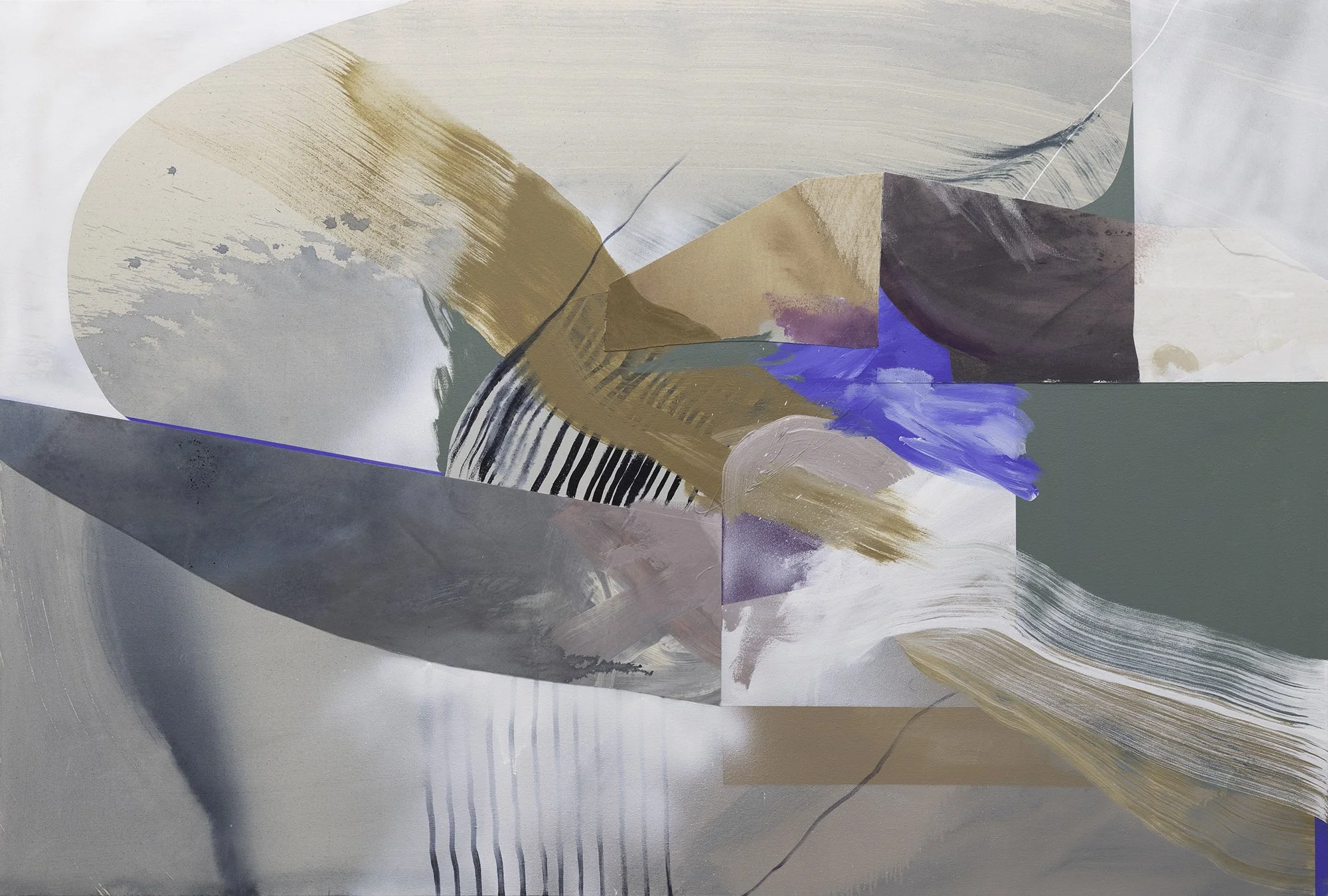 Partially Frozen - $5700 - 42x64 - Acrylic, ink, spray paint, embroidery and canvas collage on canvas