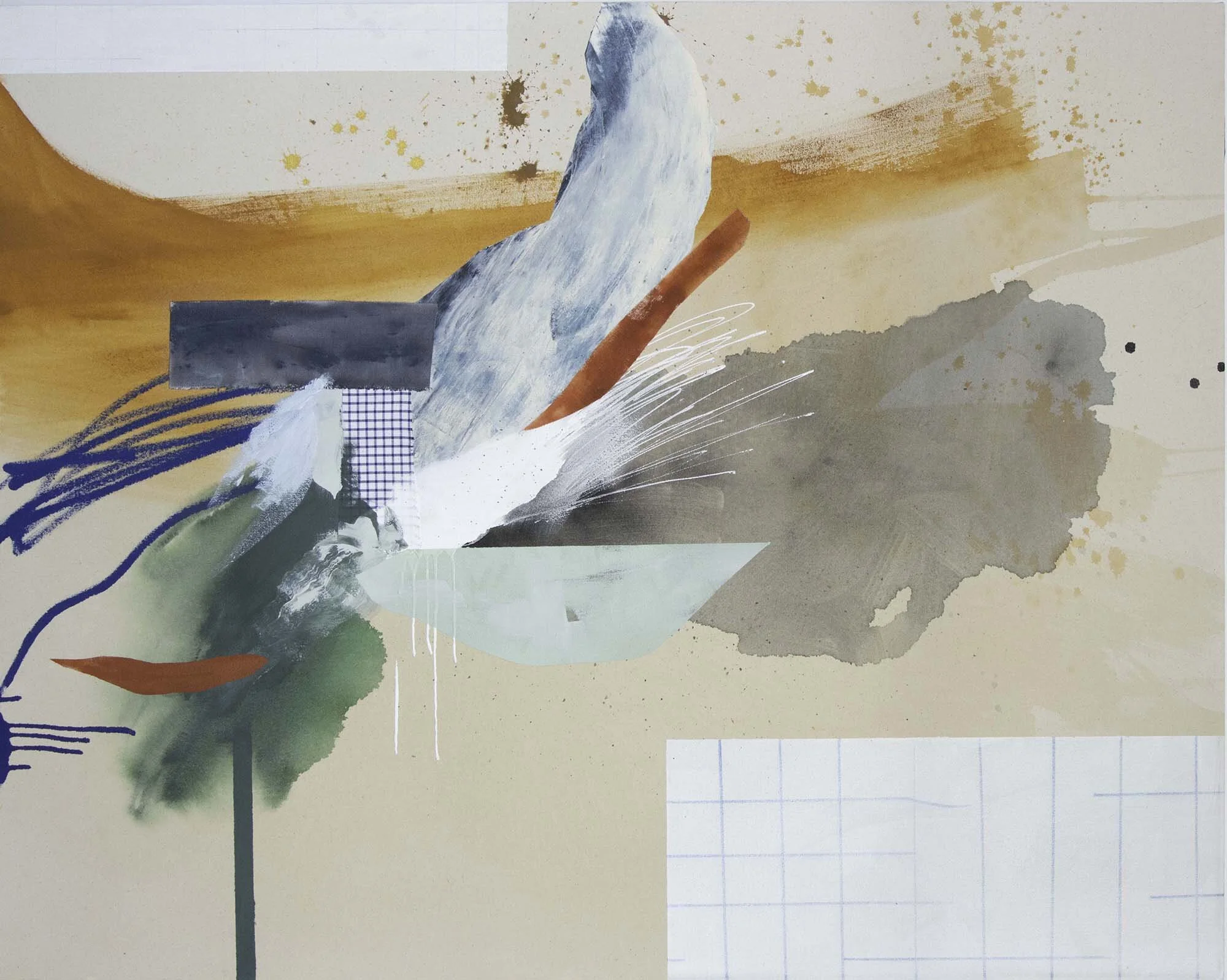 No Two Ways About It - $3700 - 36x48 - Acrylic, ink and found fabric on canvas