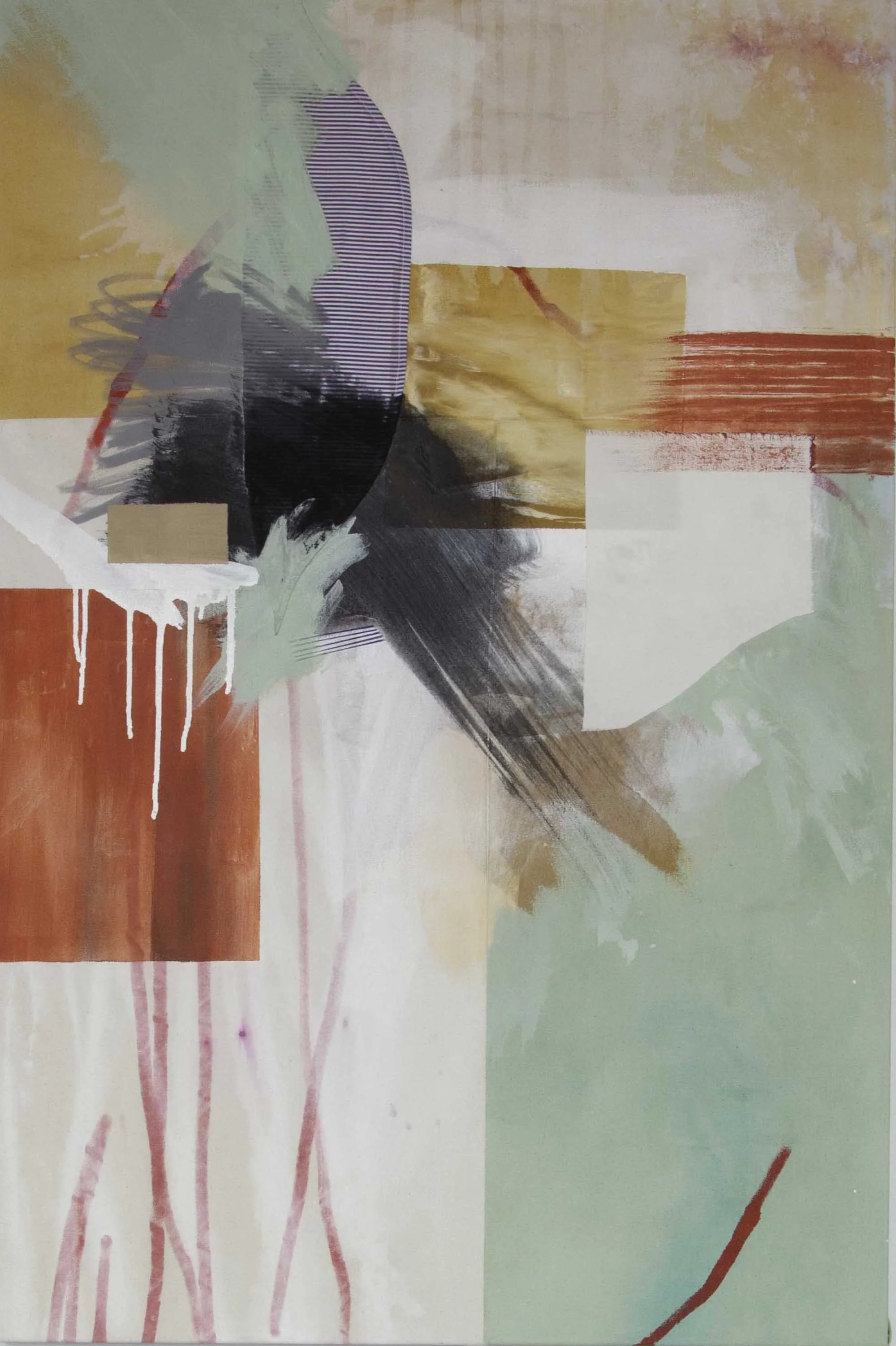 Seemingly Simple II - $2250 - 39x26 - Acrylic, ink, found fabric and hand embroidery on canvas