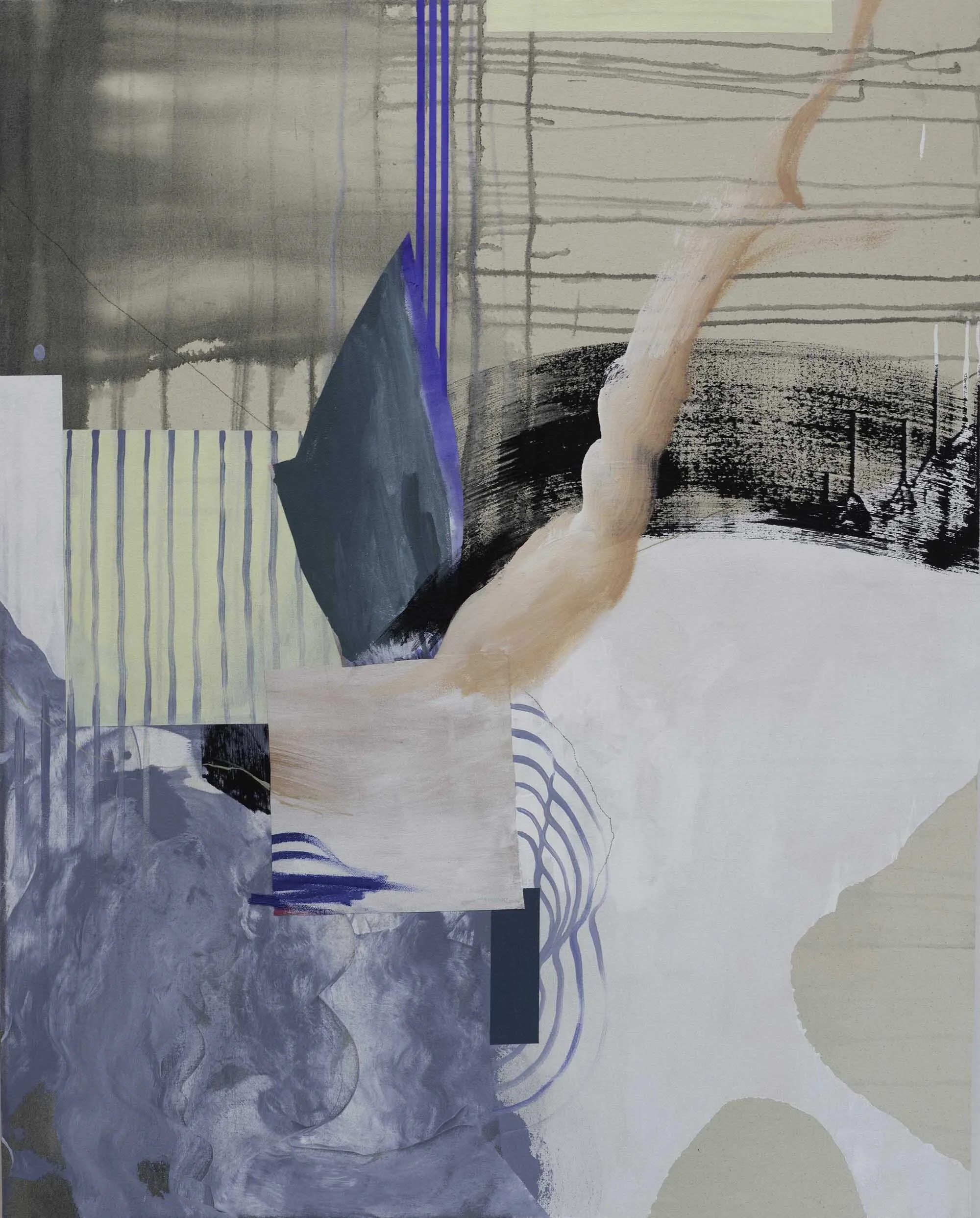 Bittersweet Moments - $4100 - 50x40 - Acrylic, ink, spray paint, embroidery and canvas collaged on canvas