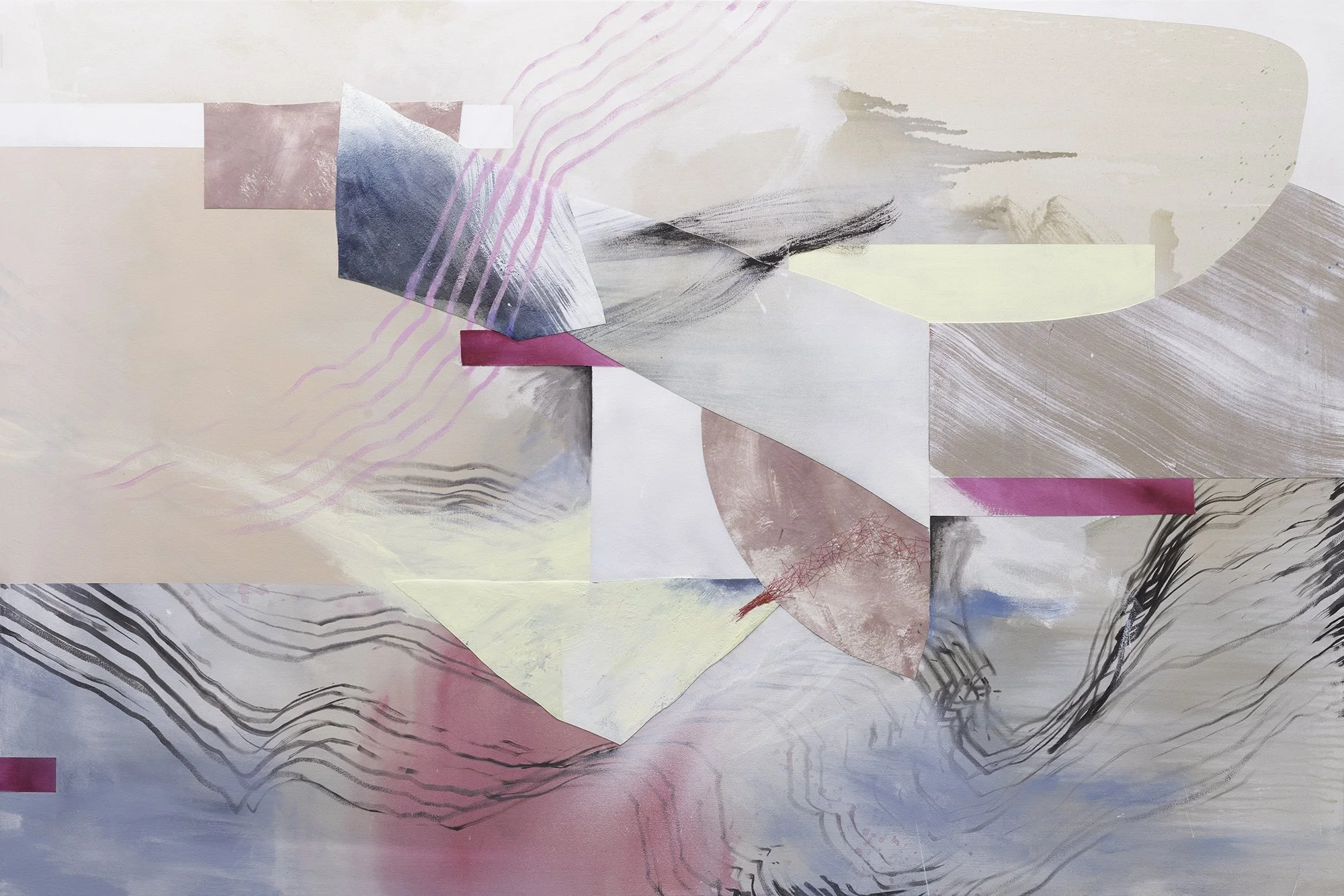 Soft Sweep Realized - $5400 - 40x60 - Acrylic, ink, spray paint, and canvas collage on canvas