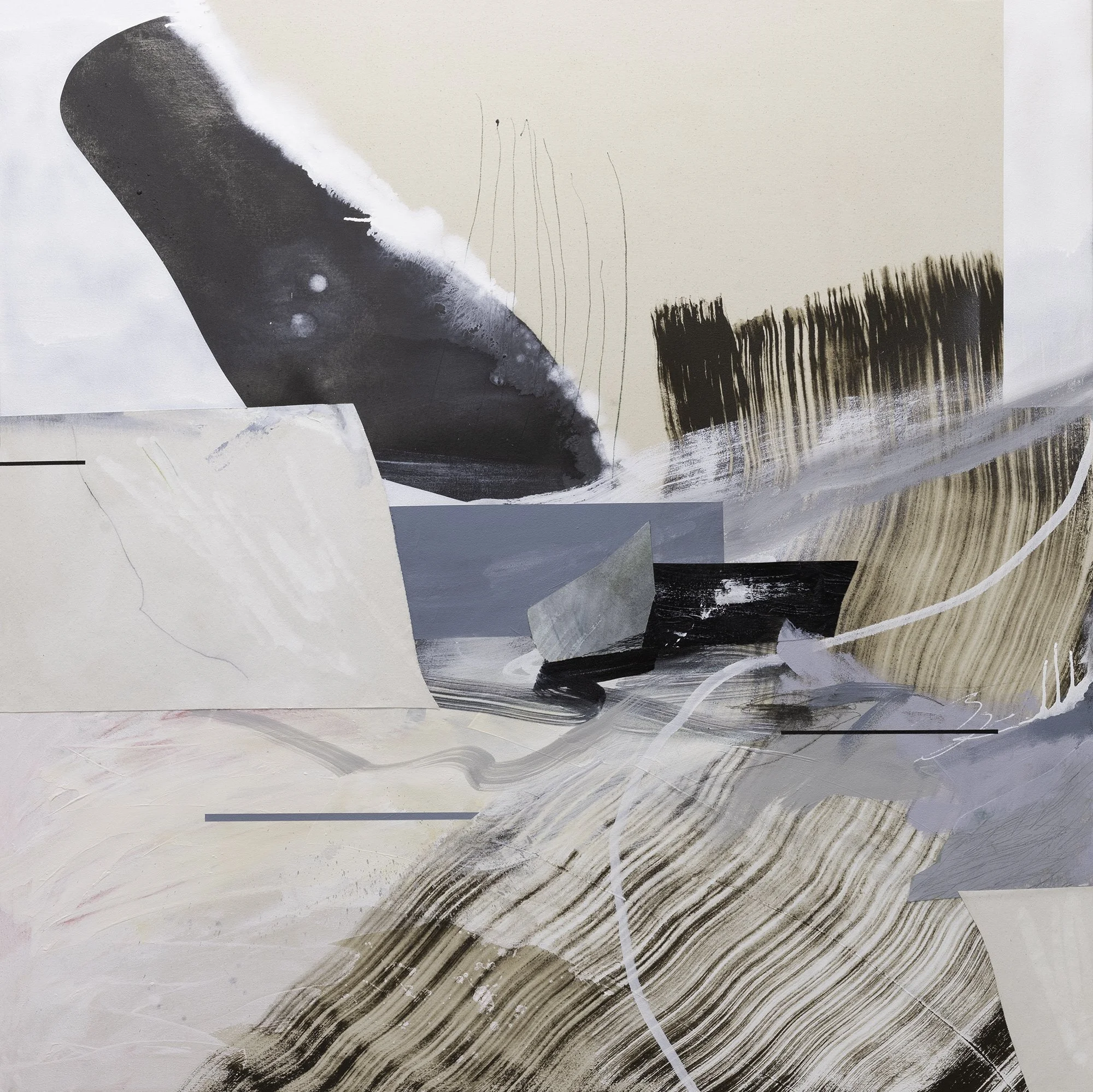 Realities Shadow - $4500 - 46x46 - Acrylic, ink, spray paint, embroidery and canvas collage on canvas