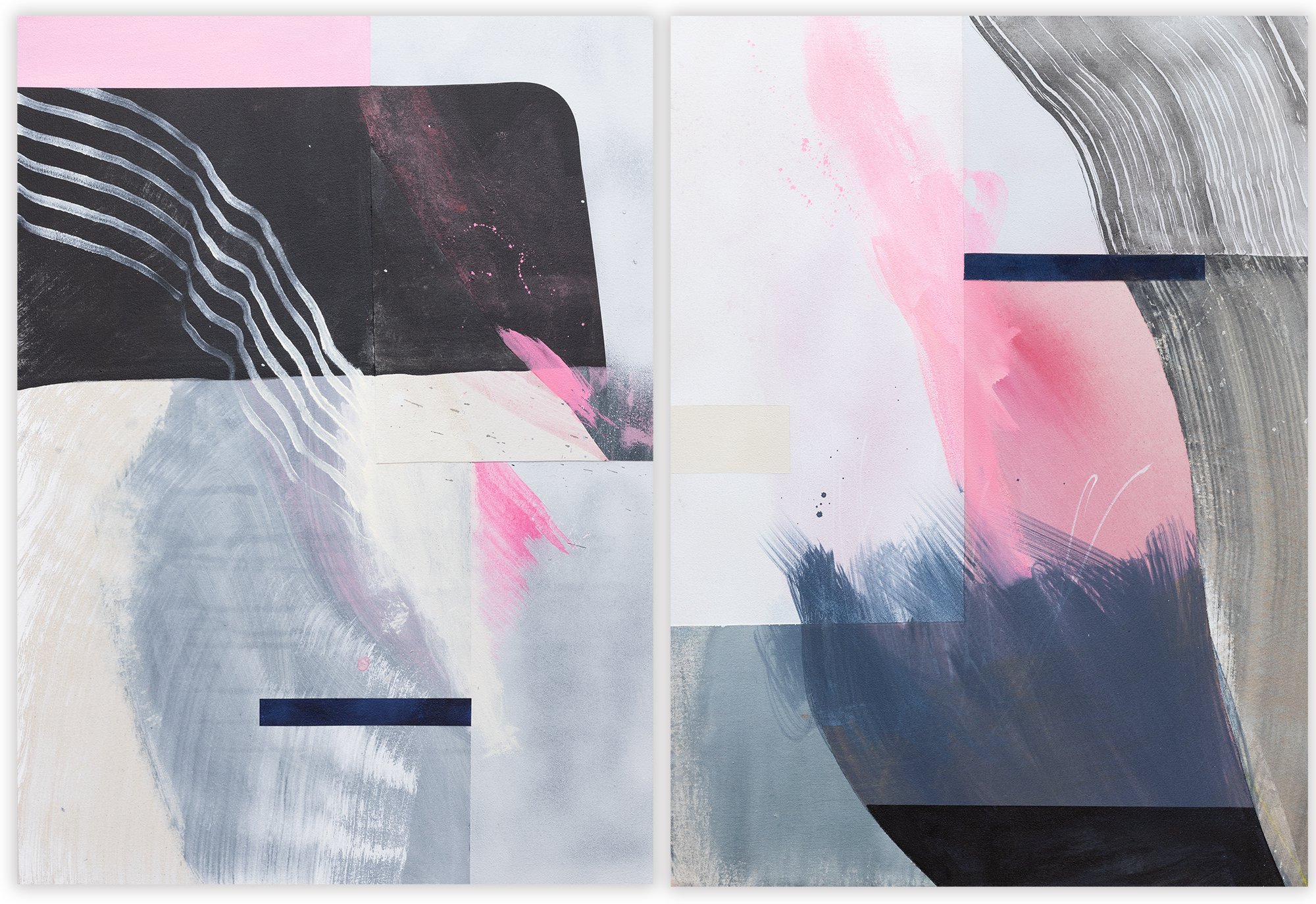 Recalled Parts and Bits - $3500 - 30x44 Diptych - Acrylic, ink, spray paint, and canvas collage on canvas