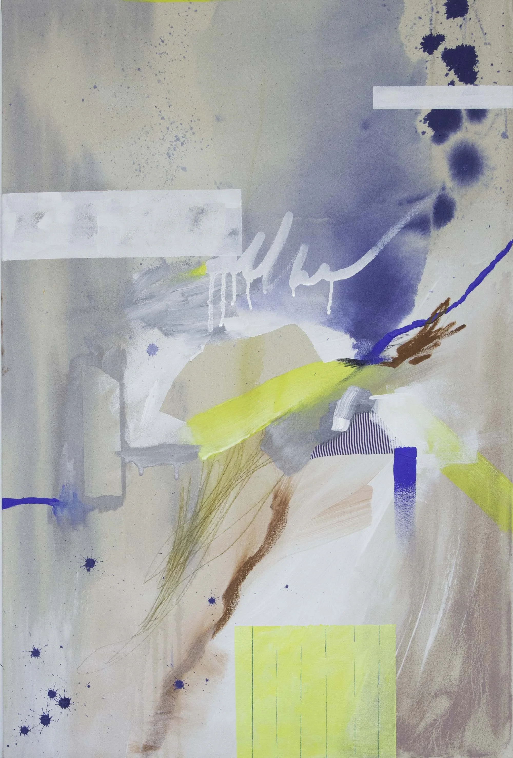 Useless Worries I - $2250 - 39x26 - Acrylic, ink and found fabric on canvas