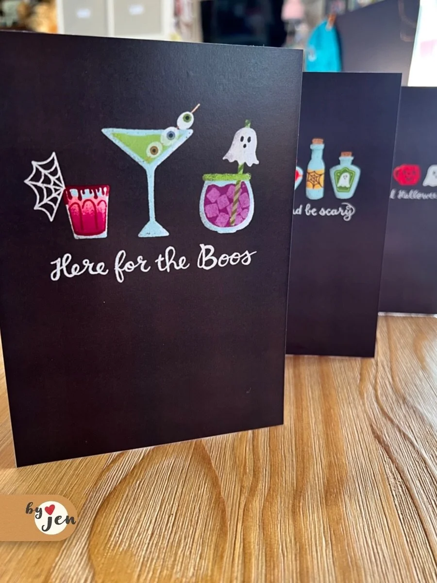 Sip, Sip, Hooray! 🍸

Leaning into my Halloween series, this time with a cute, cocktail card inspired by the Scary &amp; Sweet Drawing Challenge prompt, olives &amp; eyeballs (a little bit late). I was also inspired by my daughter and her quickly app