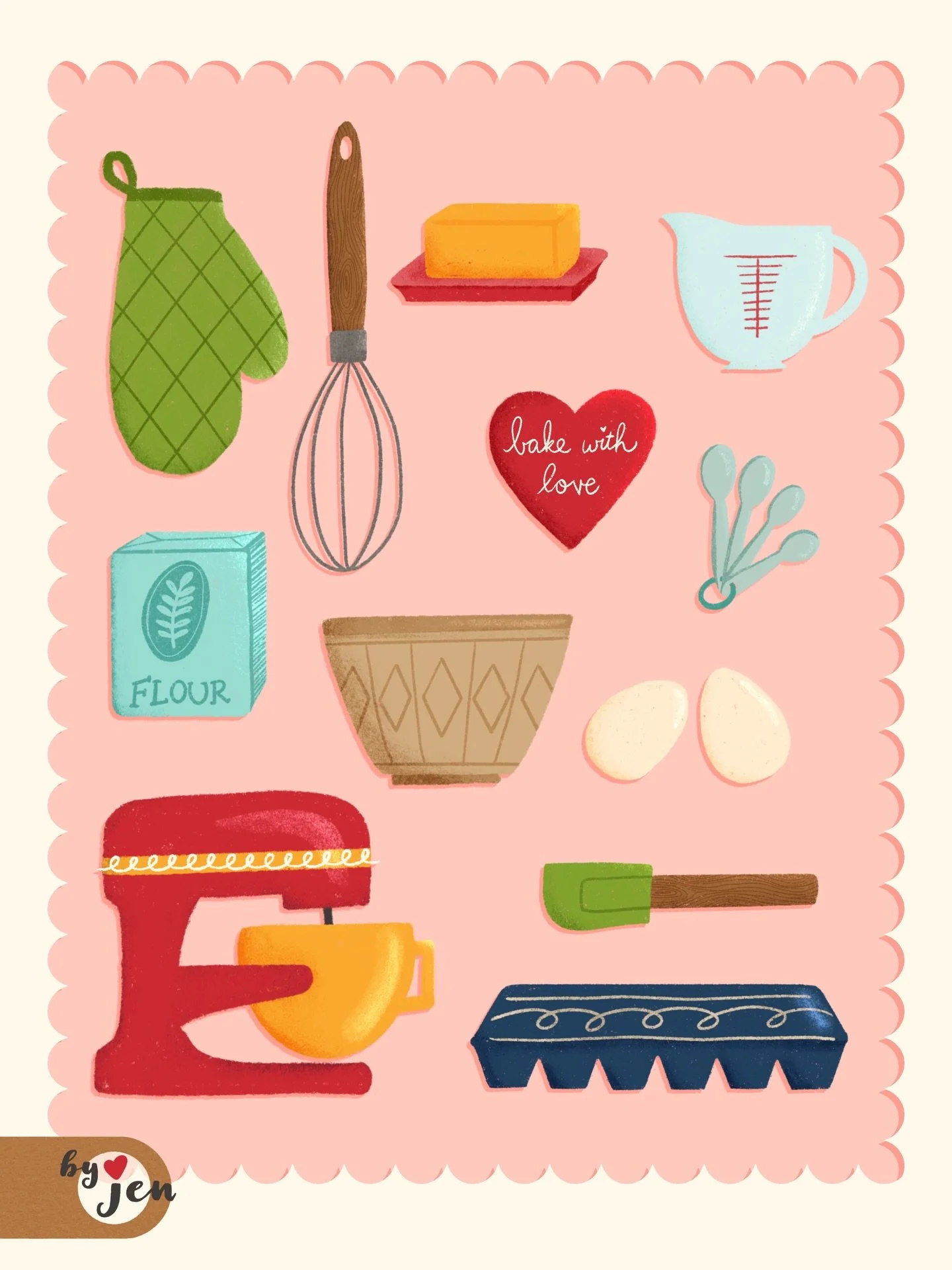 Whisking you a Happy Thanksgiving week 🦃

Here is more &ldquo;spruced&rdquo; up artwork. I do love all three designs, but I especially like the new &ldquo;bake with love&rdquo; piece with all the of my evolving style traits, like subtle texture/shad