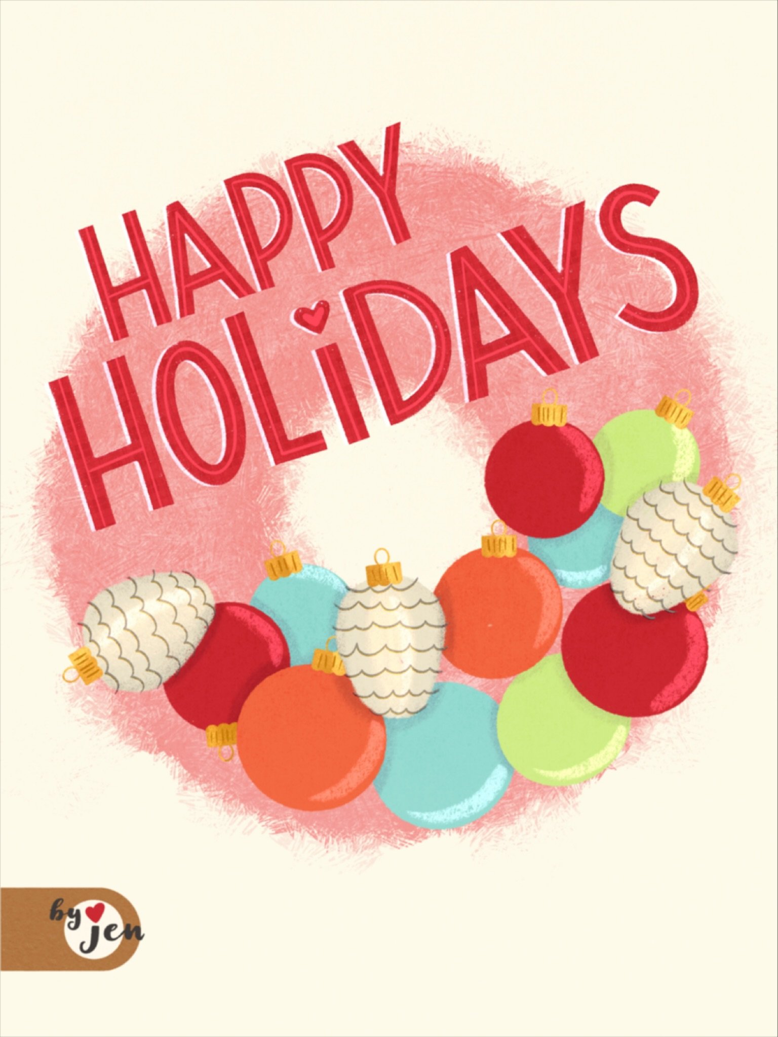 May your holidays be Merry &amp; Bright 

Inspired by a couple holiday art challenges, I had a lot of fun with flashy midcentury decor, complete with a happy pink tinsel wreath, shiny ornaments, and mercury glass pinecones. I also added some letterin