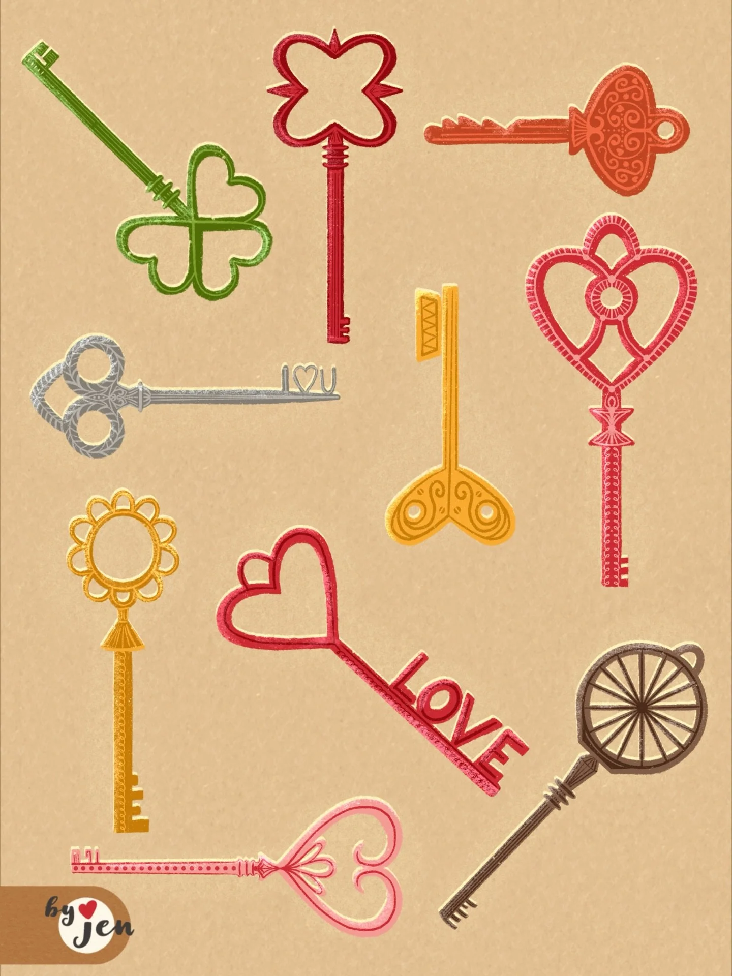 You have the key to my heart 🗝️

Day Five: Keys. Once again, a love/heart inspired illustration &hearts;️ It could make such sweet Valentine wrapping paper. Adding all the details was very meditative, I might do this again but create chubbier keys ?
