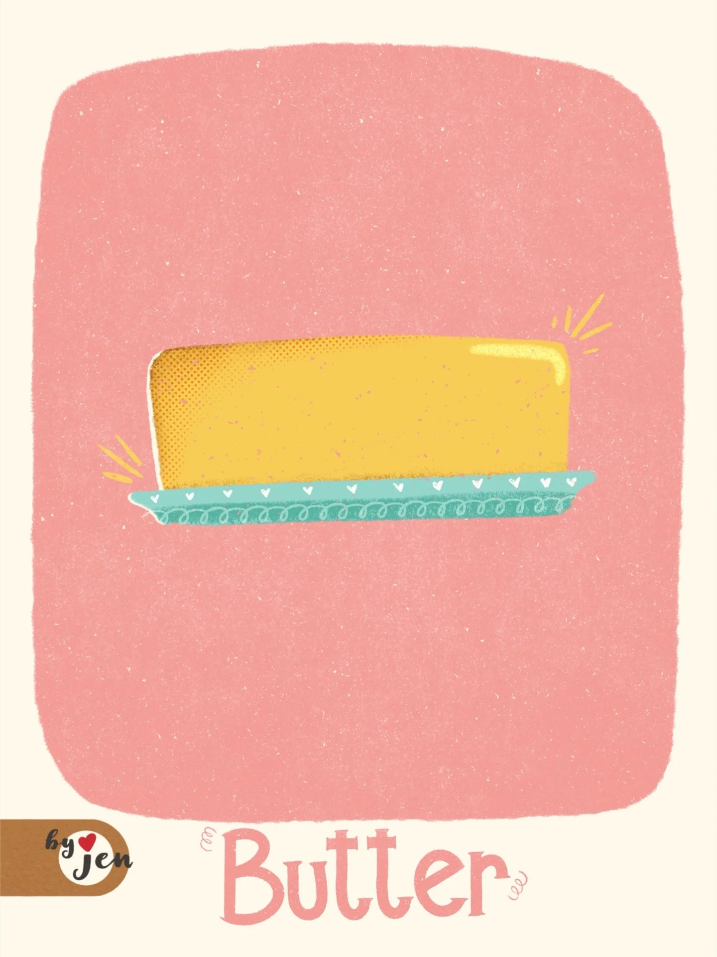 Keep &ldquo;churning,&rdquo; it gets &ldquo;butter&rdquo; 🧈

Day 8: Butter Dish - The Midcentury Joy Project: simple reminders of joy created in midcentury style, each including details like a &ldquo;hidden&rdquo; heart, curly cues, halftone texture