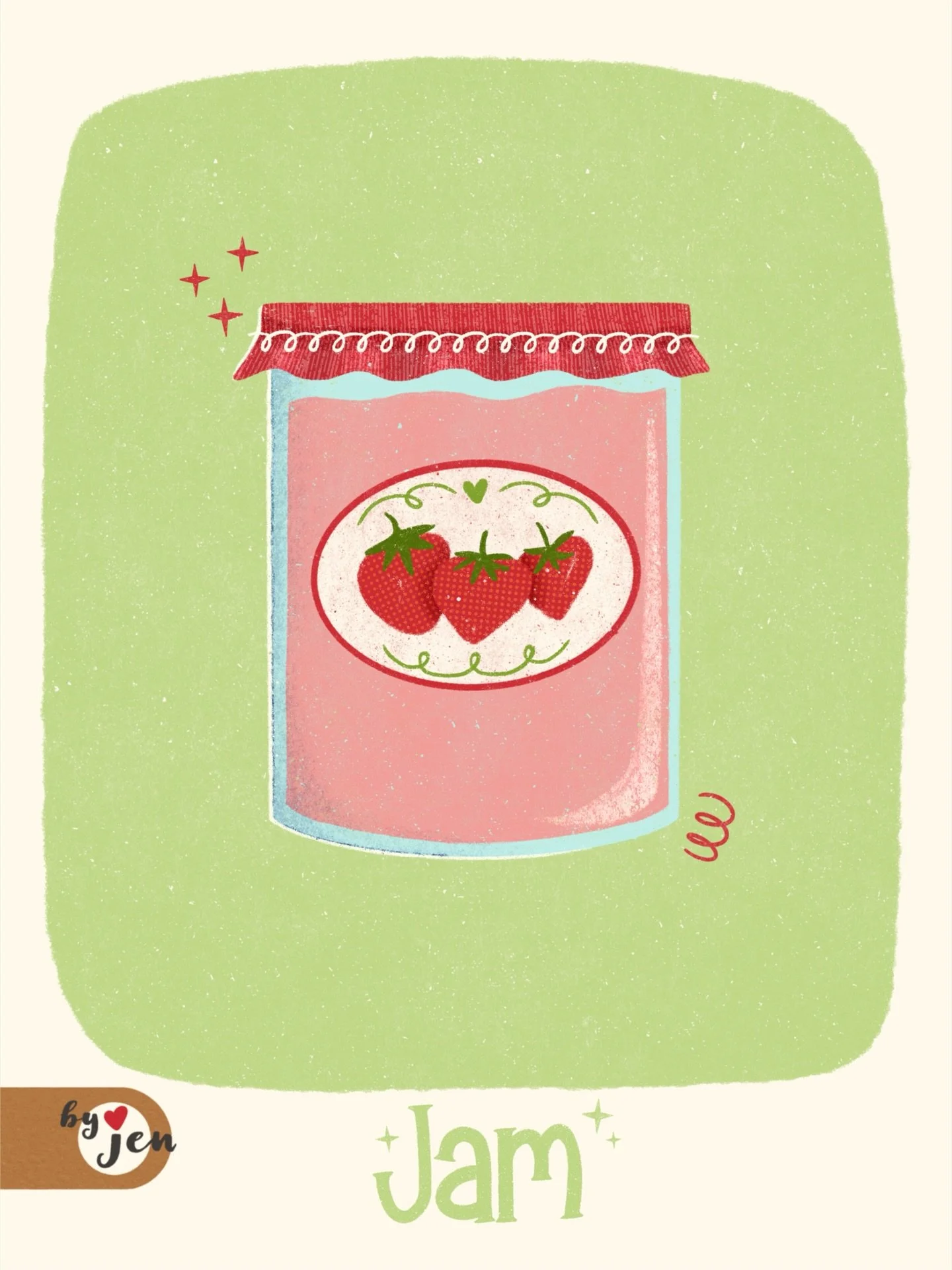 You&rsquo;re doing a &ldquo;berry&rdquo; good job! 🍓

Day 7: Jam Jar - The Midcentury Joy Project: simple reminders of joy created in midcentury style, each including details like a &ldquo;hidden&rdquo; heart, curly cues, halftone texture, magical s