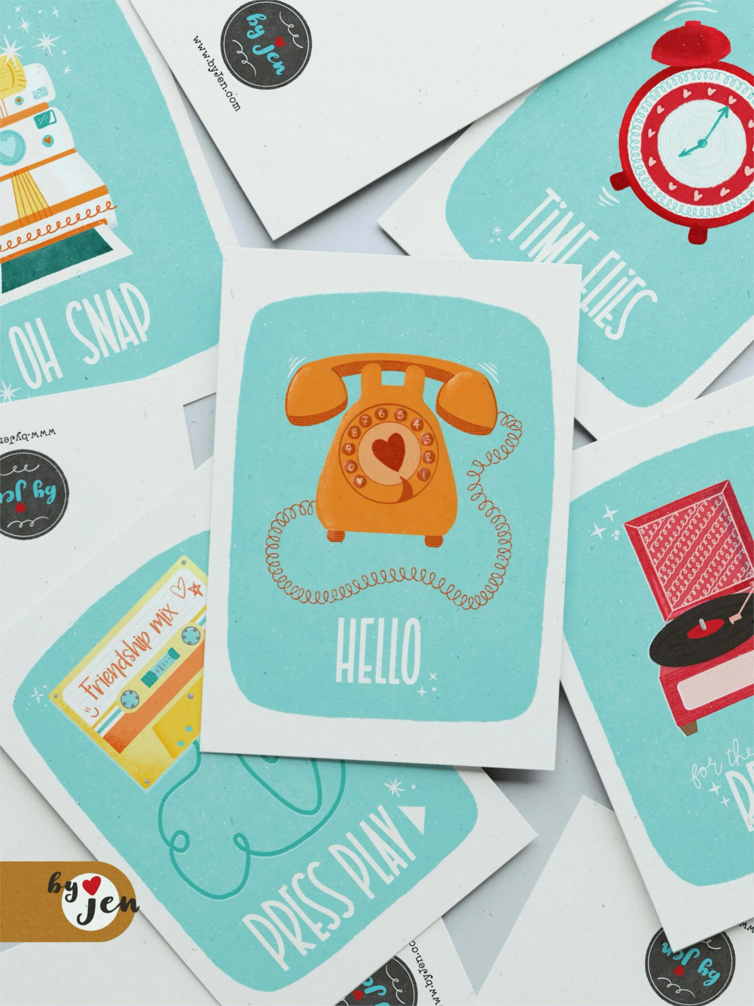 A little blast from the past. ☎️📷🎶⏰

My newest note card collection features some of my hand-illustrated retro favorites: a rotary phone, instant camera, record player, cassette tape, and vintage alarm clock&mdash;each paired with a fun pun and/or 