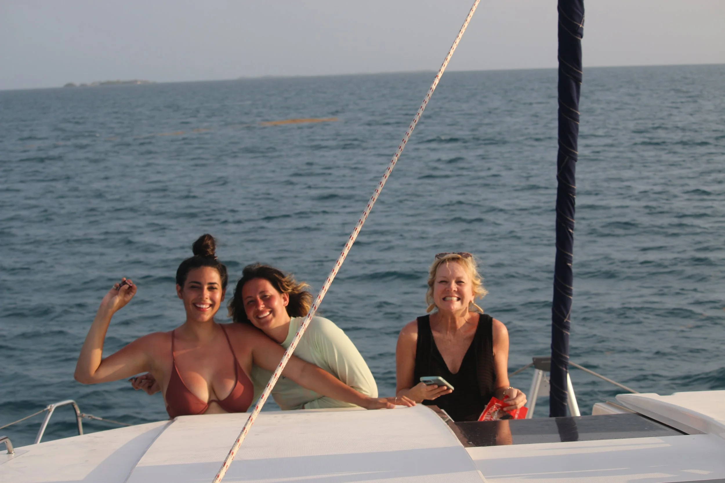 Megan, Roxanna and Aunt Chris enjoying the ride back to the island