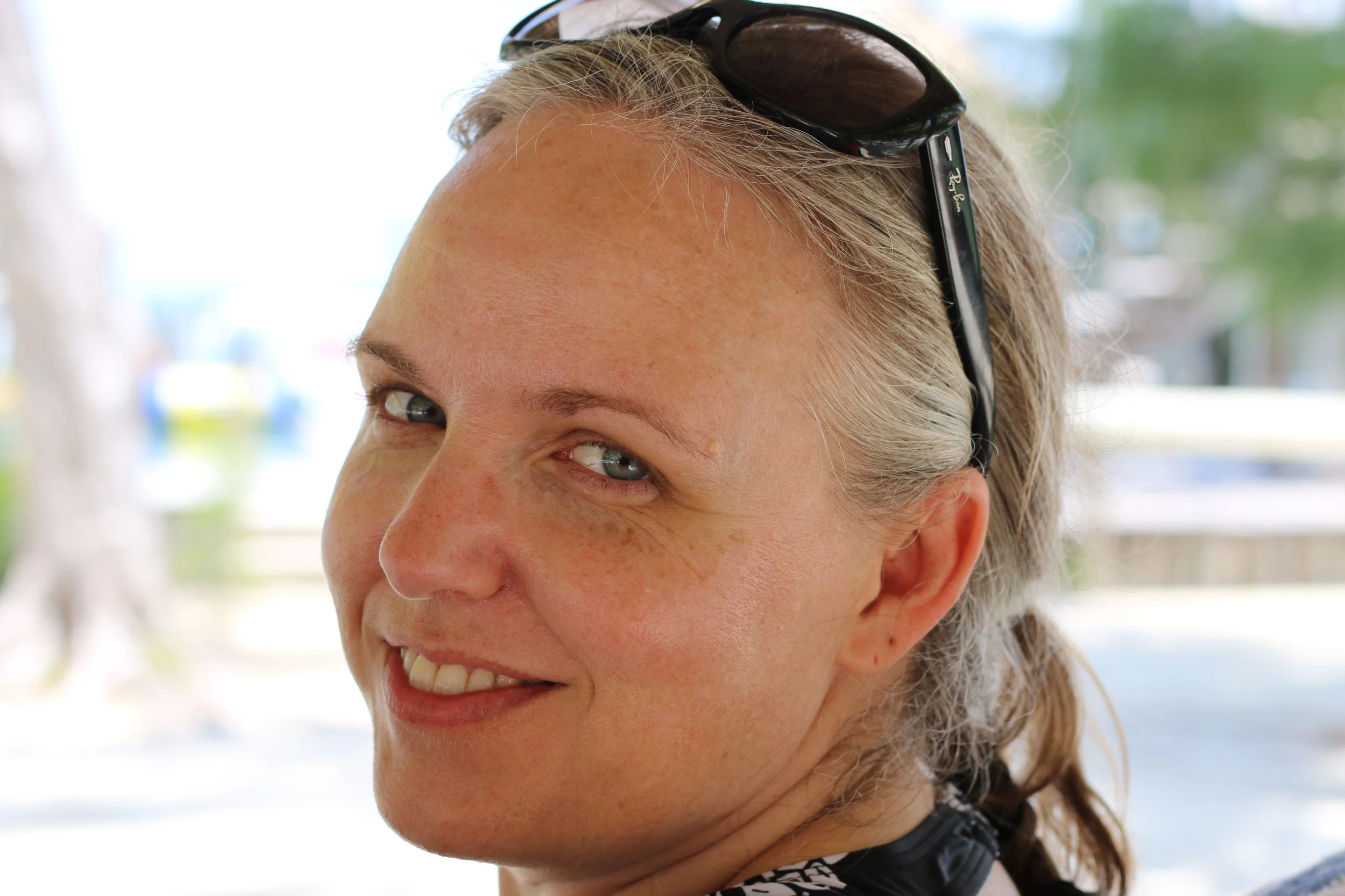 Amy relaxing on the island