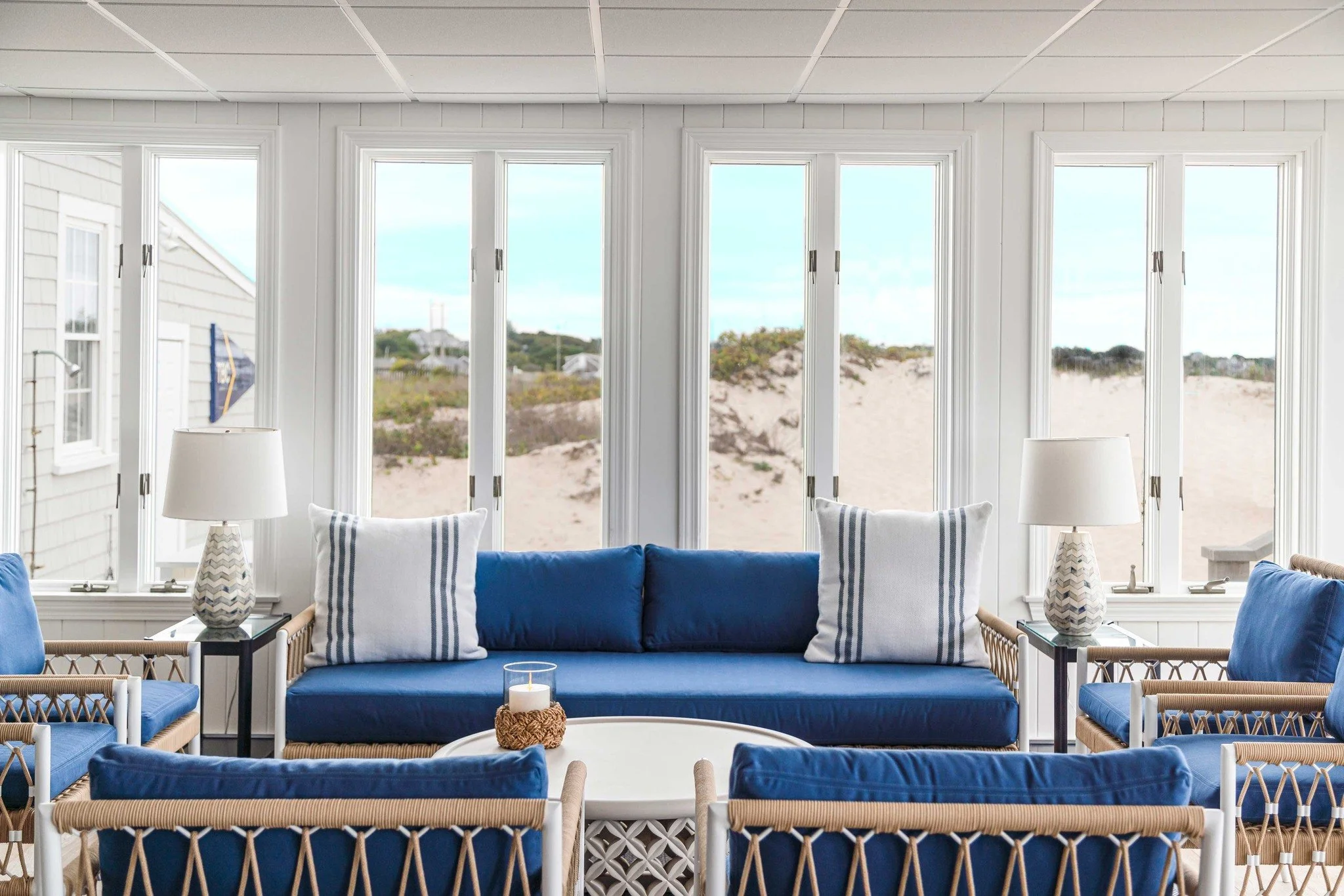 Lounge area of a renovated Cape Cod Beach Club