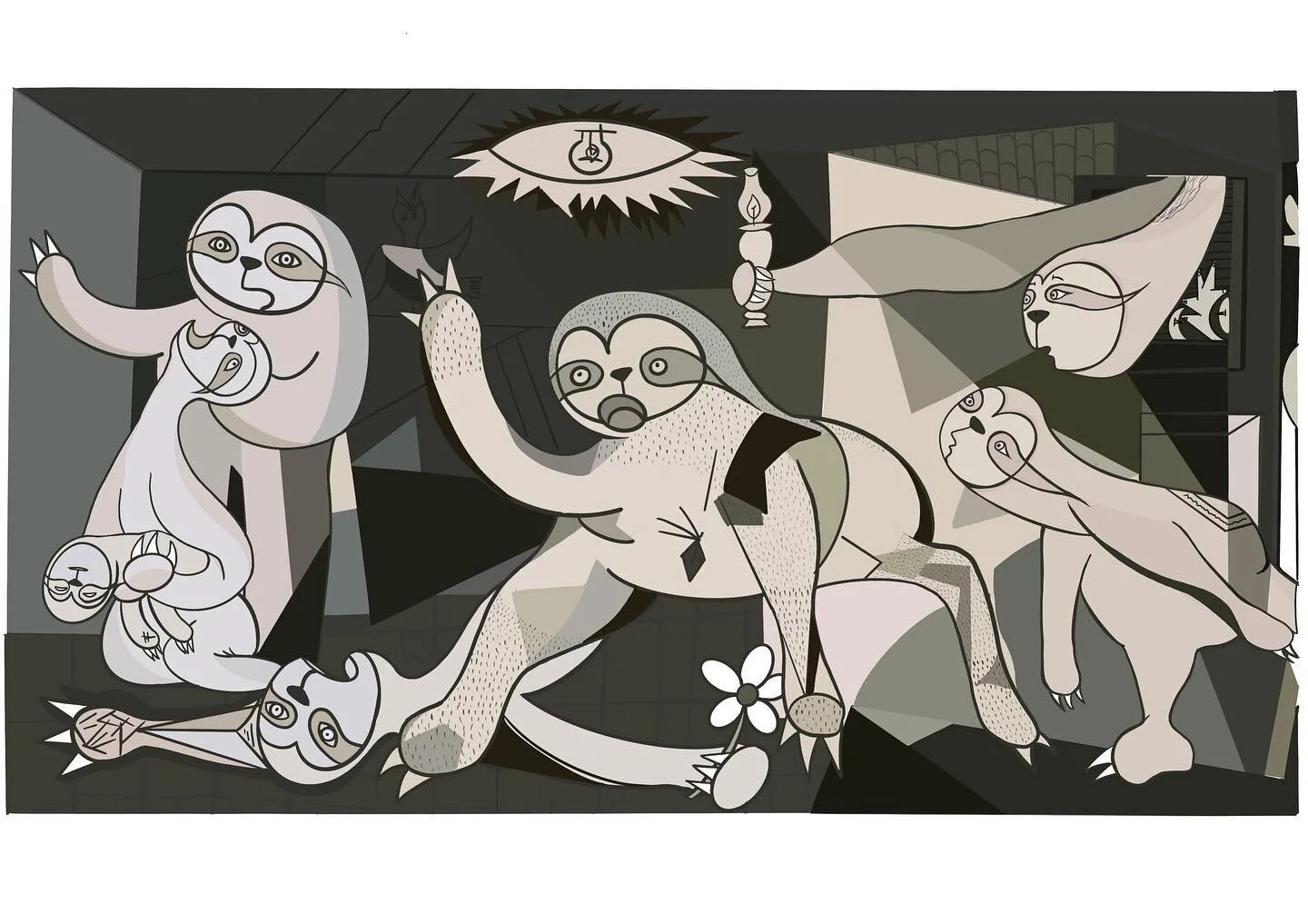always wanted to recreate one of my favourite paintings, even tho the theme was depressing. No sloths we&rsquo;re harmed in the making 😢

#picasso #picassoart #guernica #guernicapicasso #sorry #artistinspired #surfing #sloth #slothillustration #pabl