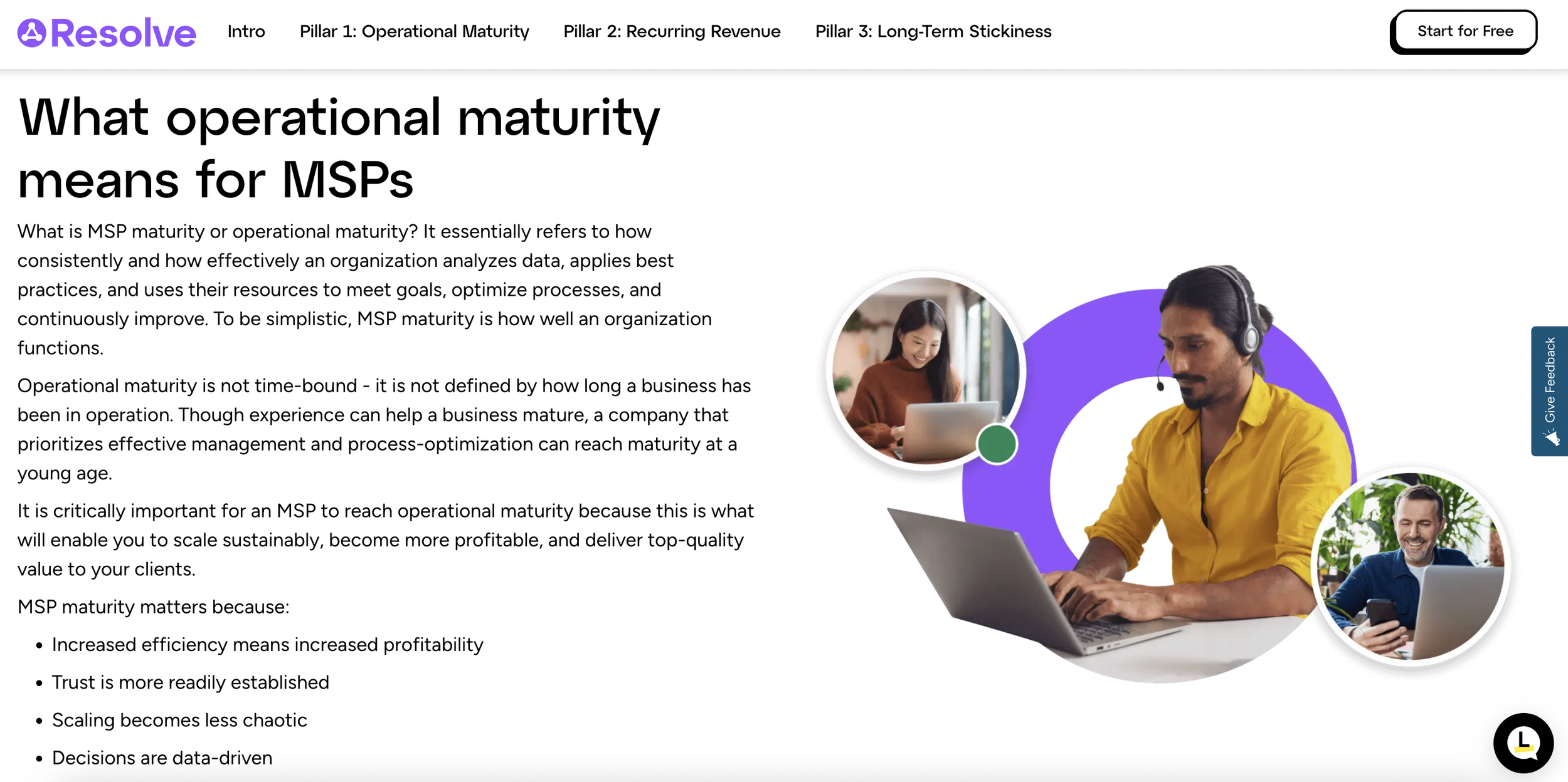 Screenshot from LogMeIn's pillar page about operational maturity for MSPs.