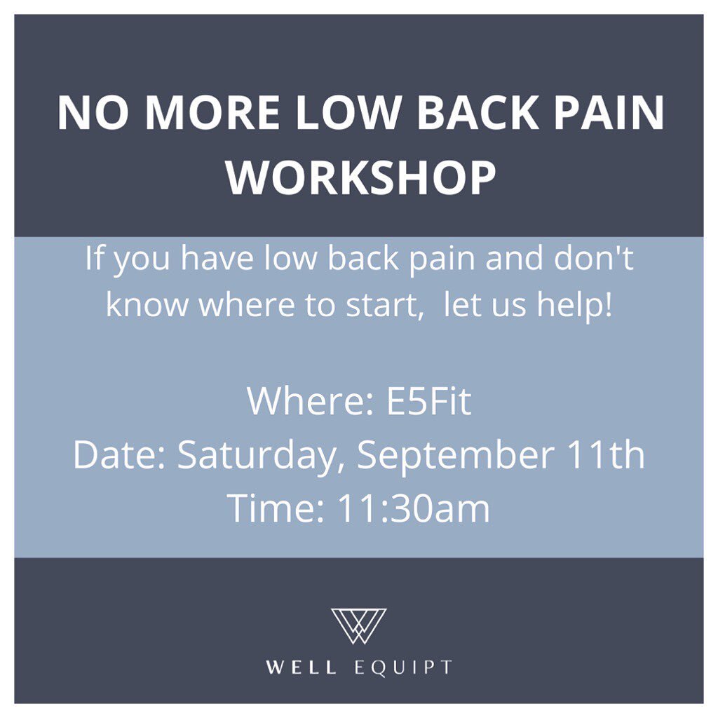 Let us help you with your nagging low back pain! Come join us Saturday, September 11th and learn how to manage low back pain, prevent flare ups, and maintain a healthy spine!

Walk-ins welcome but we encourage you to sign up with the link in our bio!