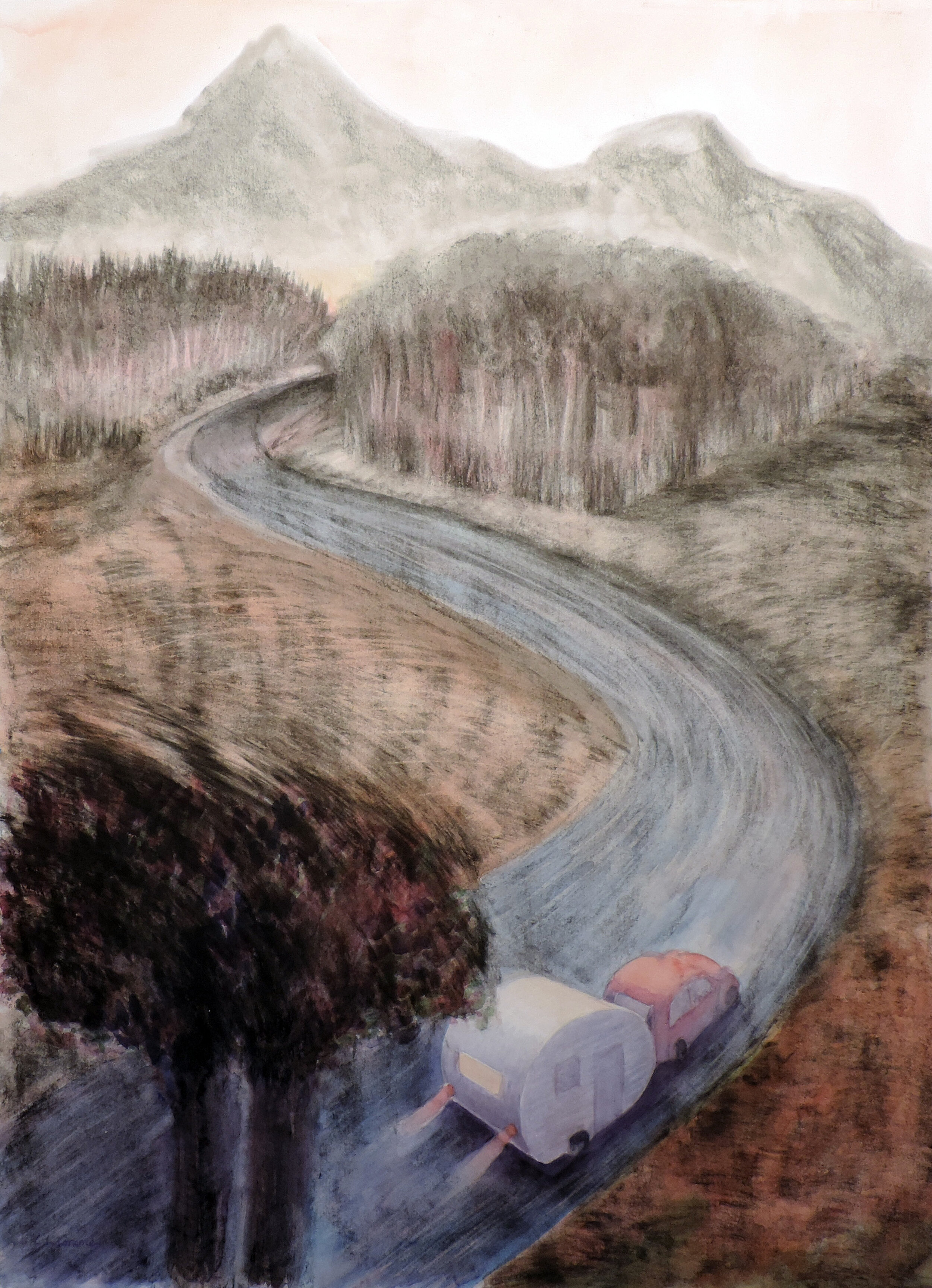 Into the Woods, watercolor/charcoal, 30" x 22", 2019, SOLD