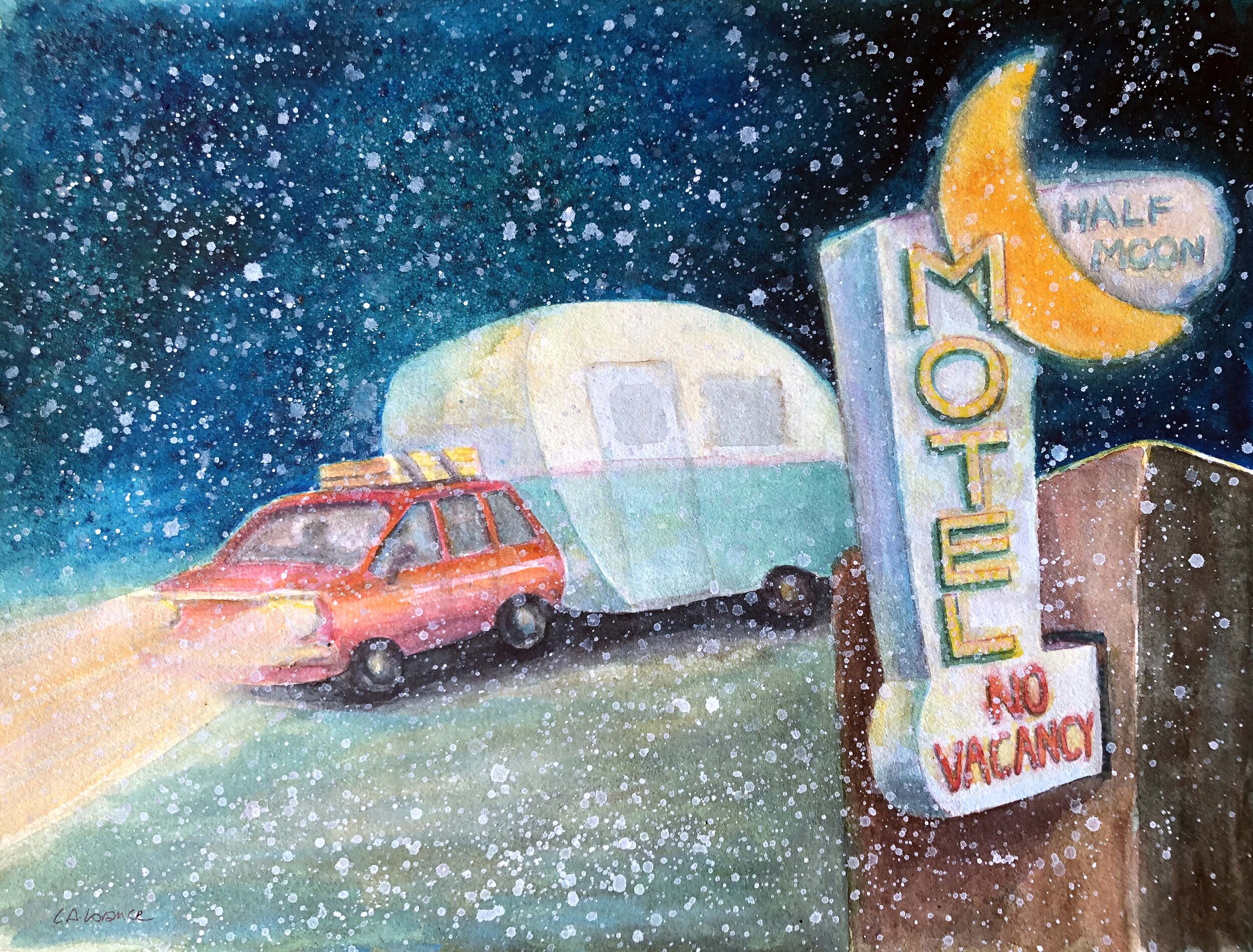 Half Moon Hotel, watercolor, 12" x 16", 2019, SOLD