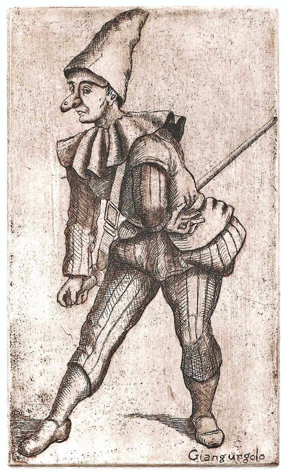 Giangurgolo, etching, 5" x 3", edition of 25