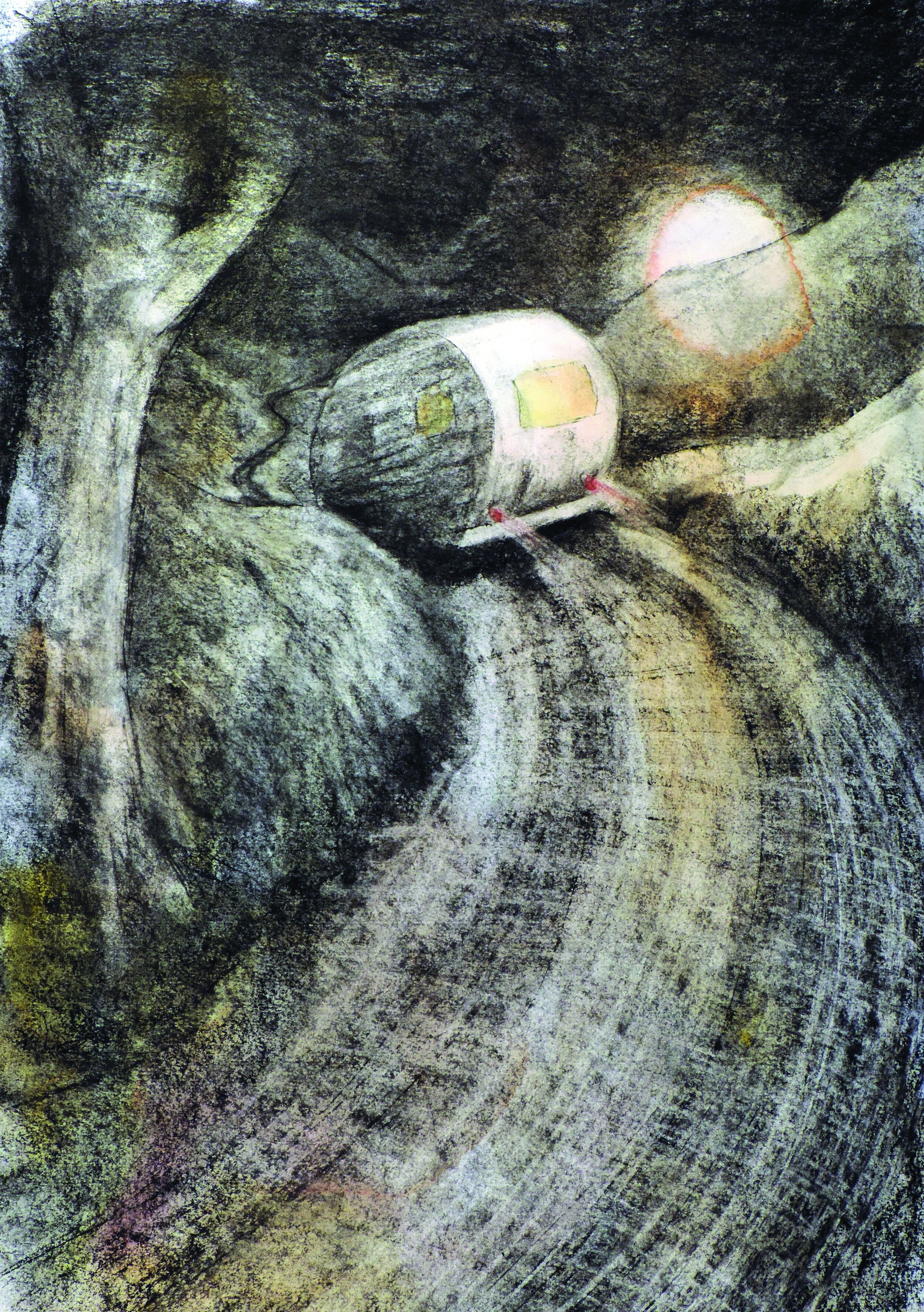 Moonlight Drive, watercolor/charcoal, 20.5" x 14.5", 2019